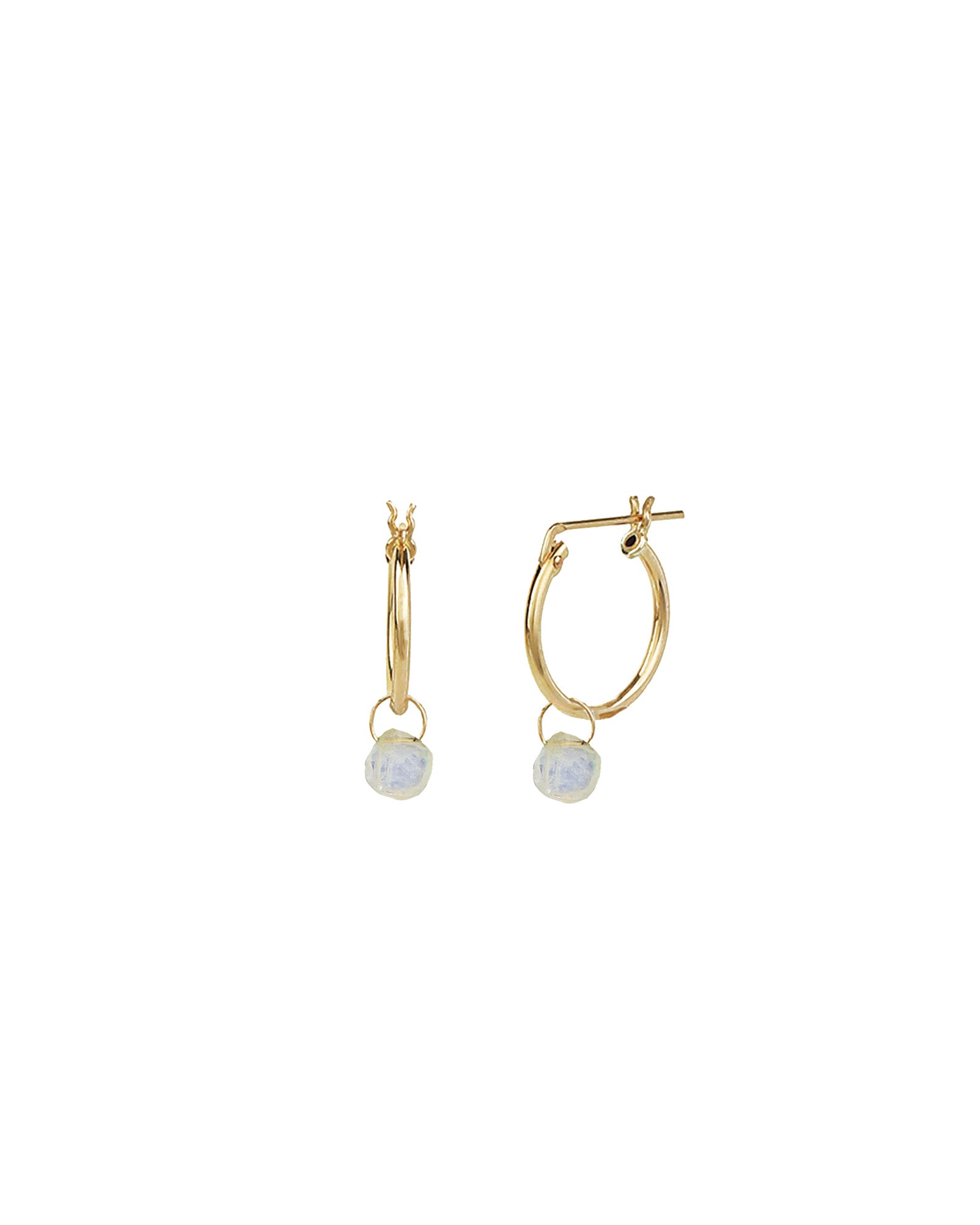 Rainbow Moonstone Heart Floating Drop Huggies | 14mm 14k Gold Filled, Rainbow Moonstone