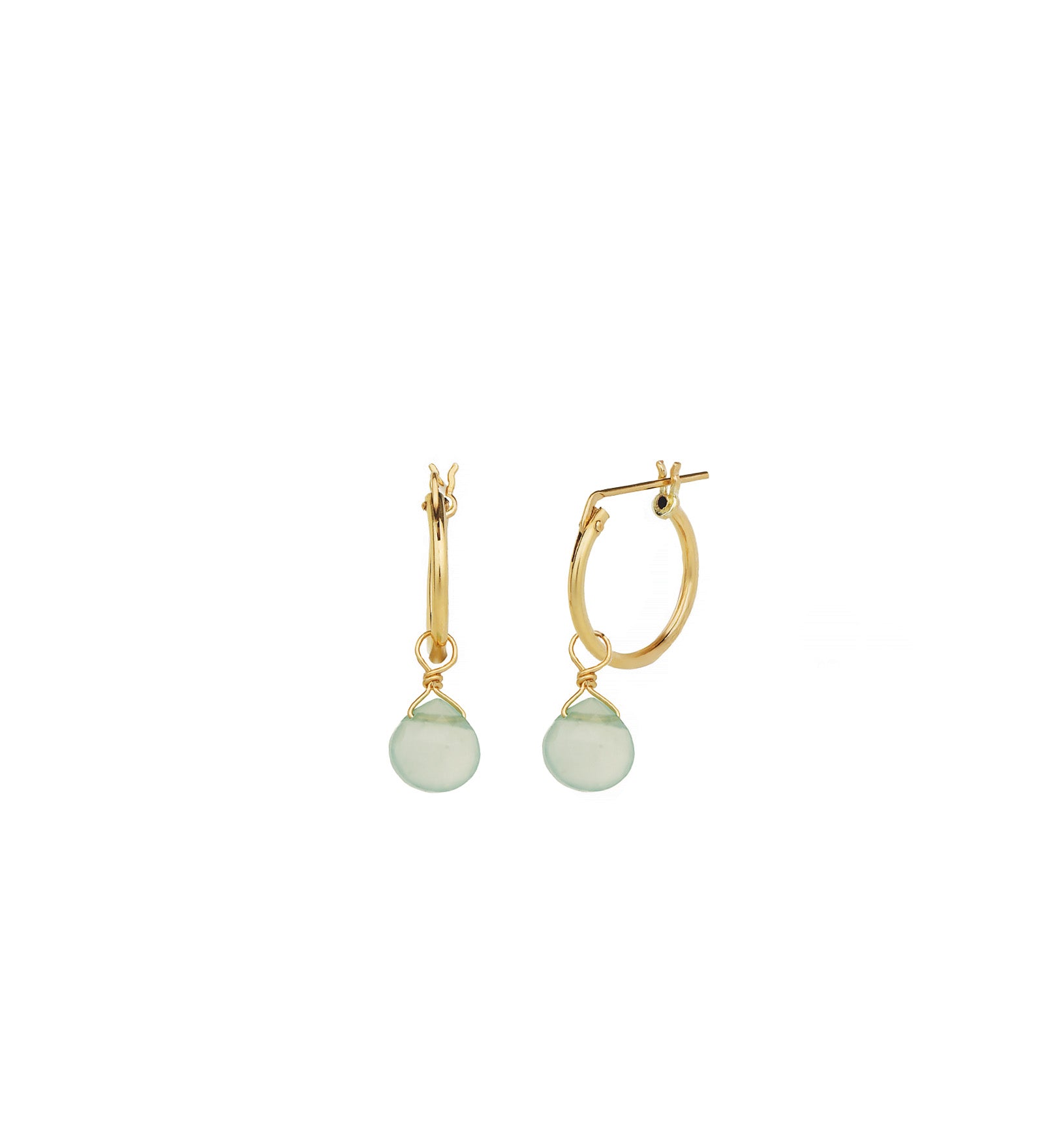 Aqua Chalcedony Heart Floating Drop Huggies | 14mm 14k Gold Filled, Aqua Chalcedony