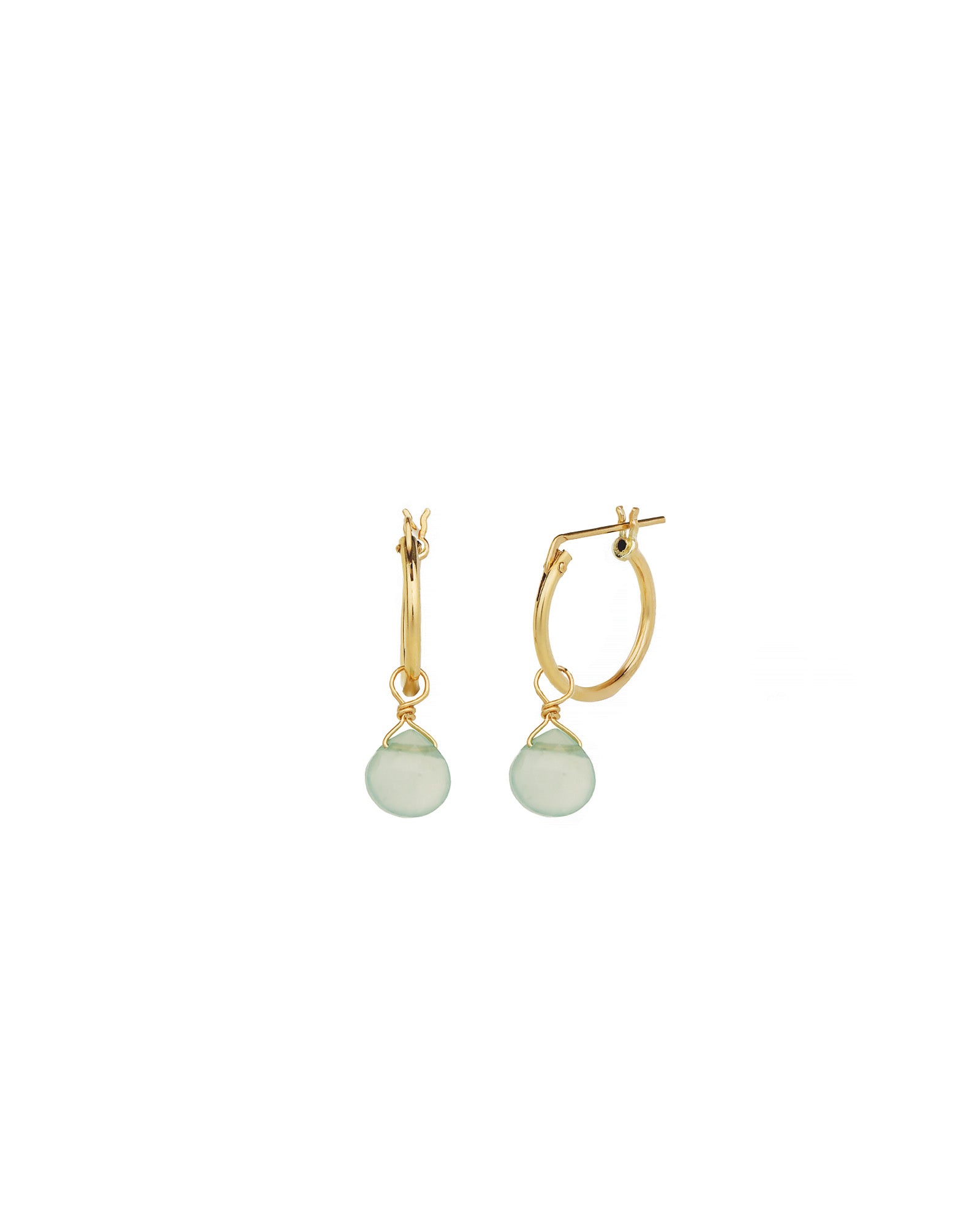 Aqua Chalcedony Heart Floating Drop Huggies | 14mm 14k Gold Filled, Aqua Chalcedony