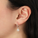 Aqua Chalcedony Heart Floating Drop Huggies | 14mm Sterling Silver, Aqua Chalcedony
