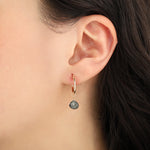 London Blue Topaz Heart Floating Drop Huggies | 14mm 14k Gold Filled, London Blue Topaz