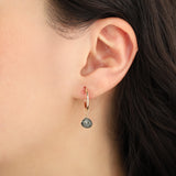 London Blue Topaz Heart Floating Drop Huggies | 14mm 14k Gold Filled, London Blue Topaz