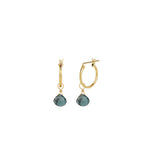 London Blue Topaz Heart Floating Drop Huggies | 14mm 14k Gold Filled, London Blue Topaz