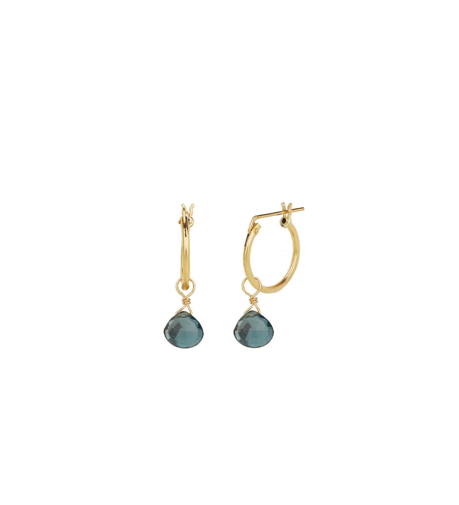 London Blue Topaz Heart Floating Drop Huggies | 14mm 14k Gold Filled, London Blue Topaz