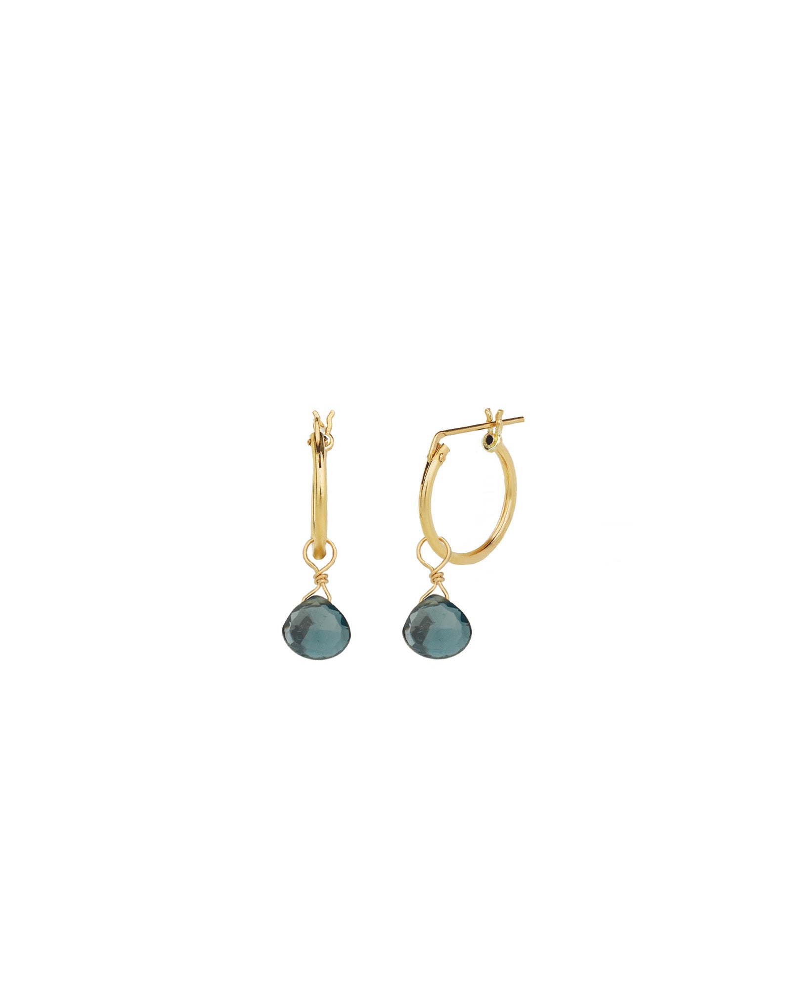 London Blue Topaz Heart Floating Drop Huggies | 14mm 14k Gold Filled, London Blue Topaz