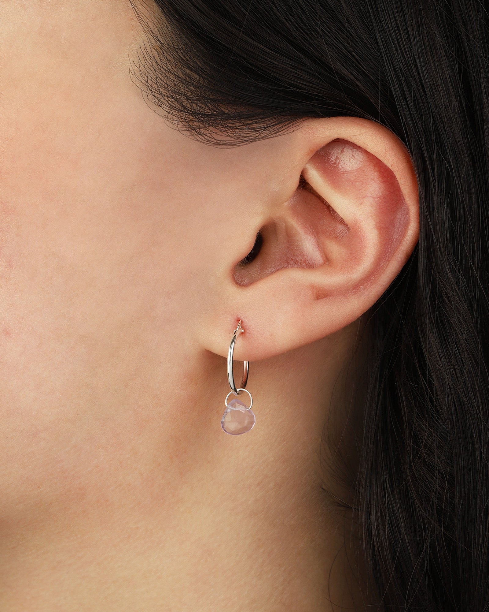 Amethyst Heart Floating Drop Huggies | 14mm Sterling Silver, Amethyst