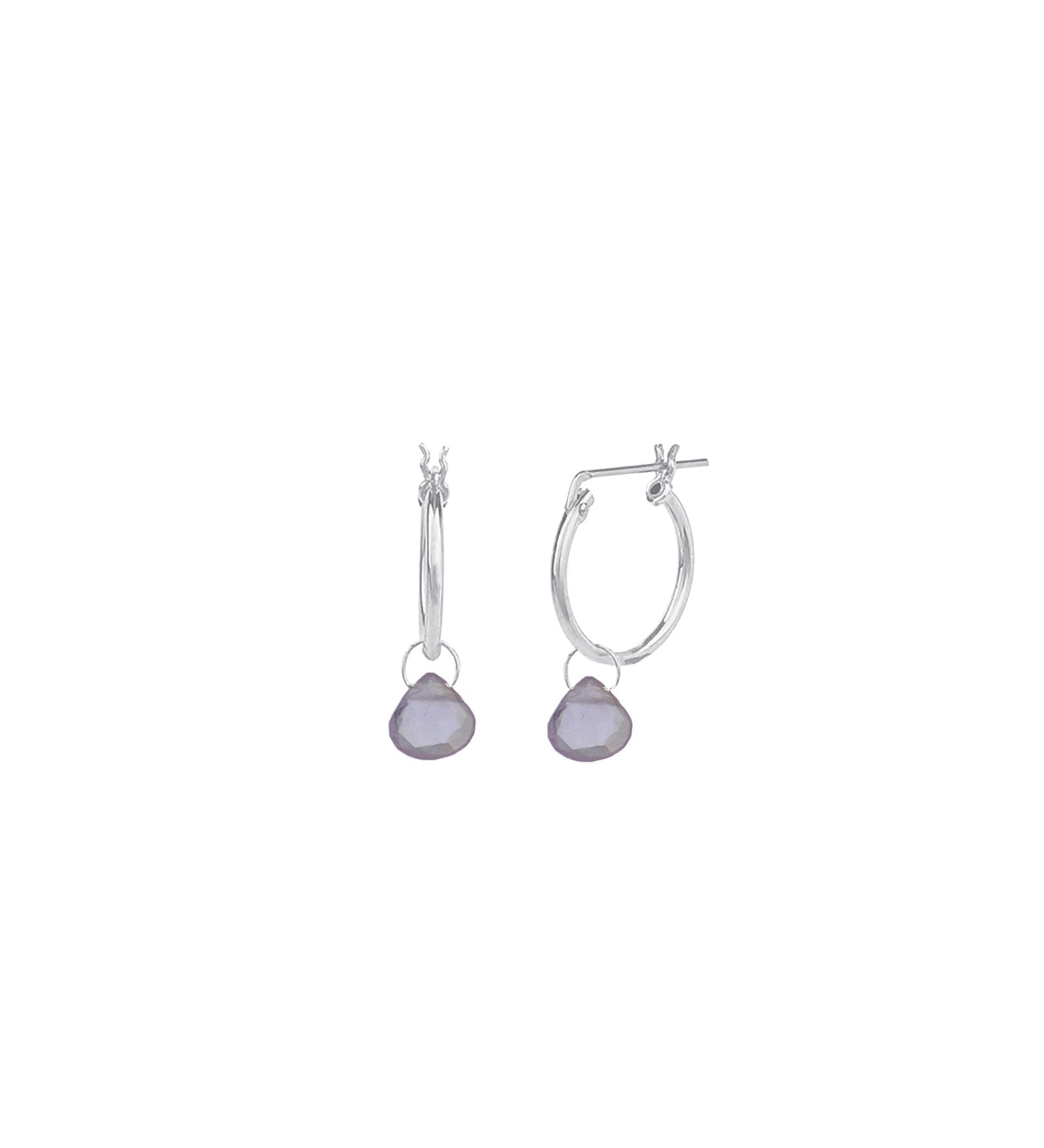 Amethyst Heart Floating Drop Huggies | 14mm Sterling Silver, Amethyst