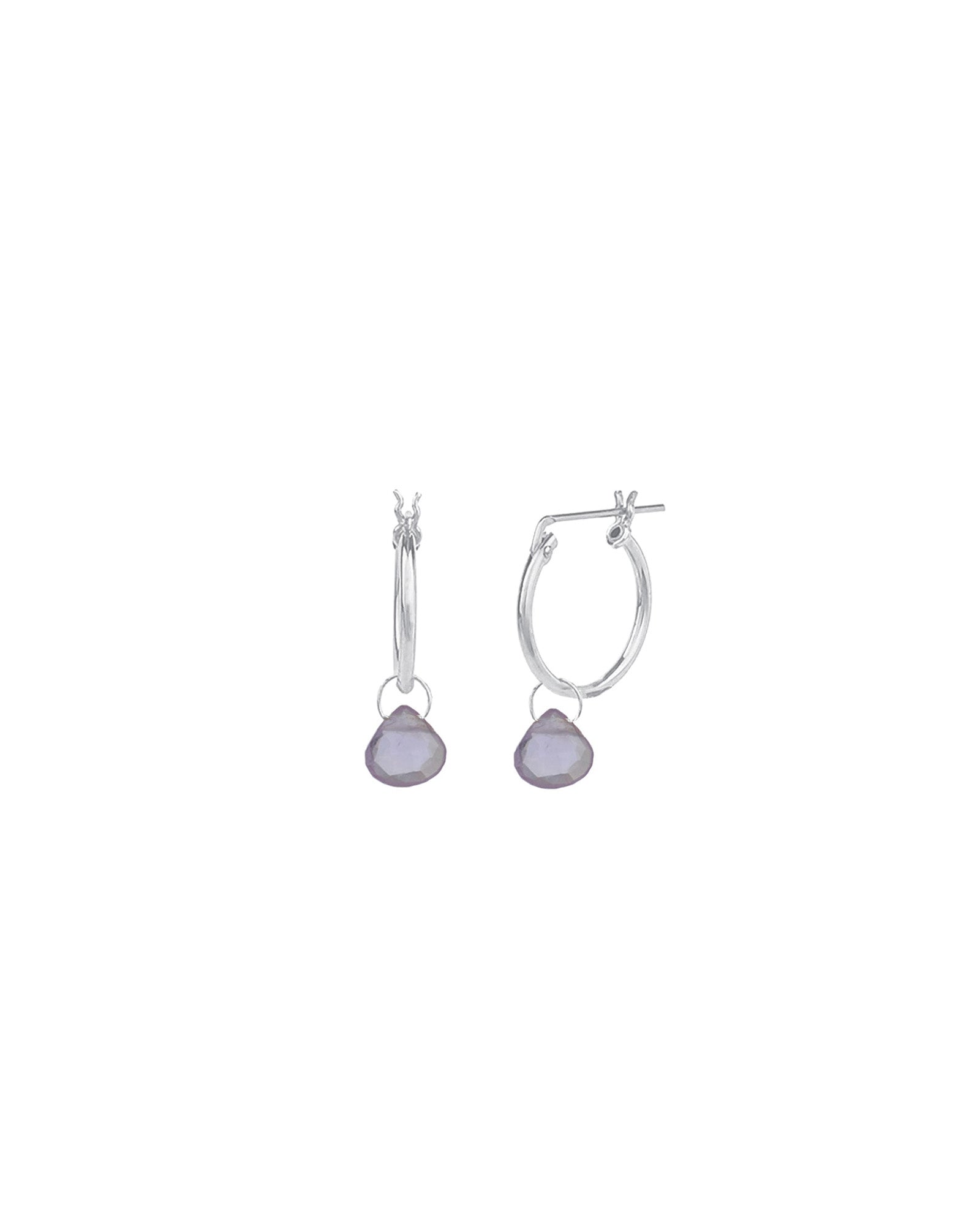 Amethyst Heart Floating Drop Huggies | 14mm Sterling Silver, Amethyst