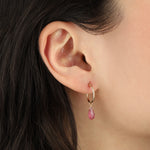Pink Sapphire Pear Floating Drop Huggies | 14mm 14k Gold Filled, Pink Sapphire