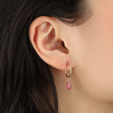 Pink Sapphire Pear Floating Drop Huggies | 14mm 14k Gold Filled, Pink Sapphire