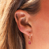 Stoned By Gem Jar-Pink Sapphire Pear Floating Drop Huggies | 14mm-Earrings-Blue Ruby Jewellery-Vancouver Canada