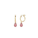 Pink Sapphire Pear Floating Drop Huggies | 14mm 14k Gold Filled, Pink Sapphire