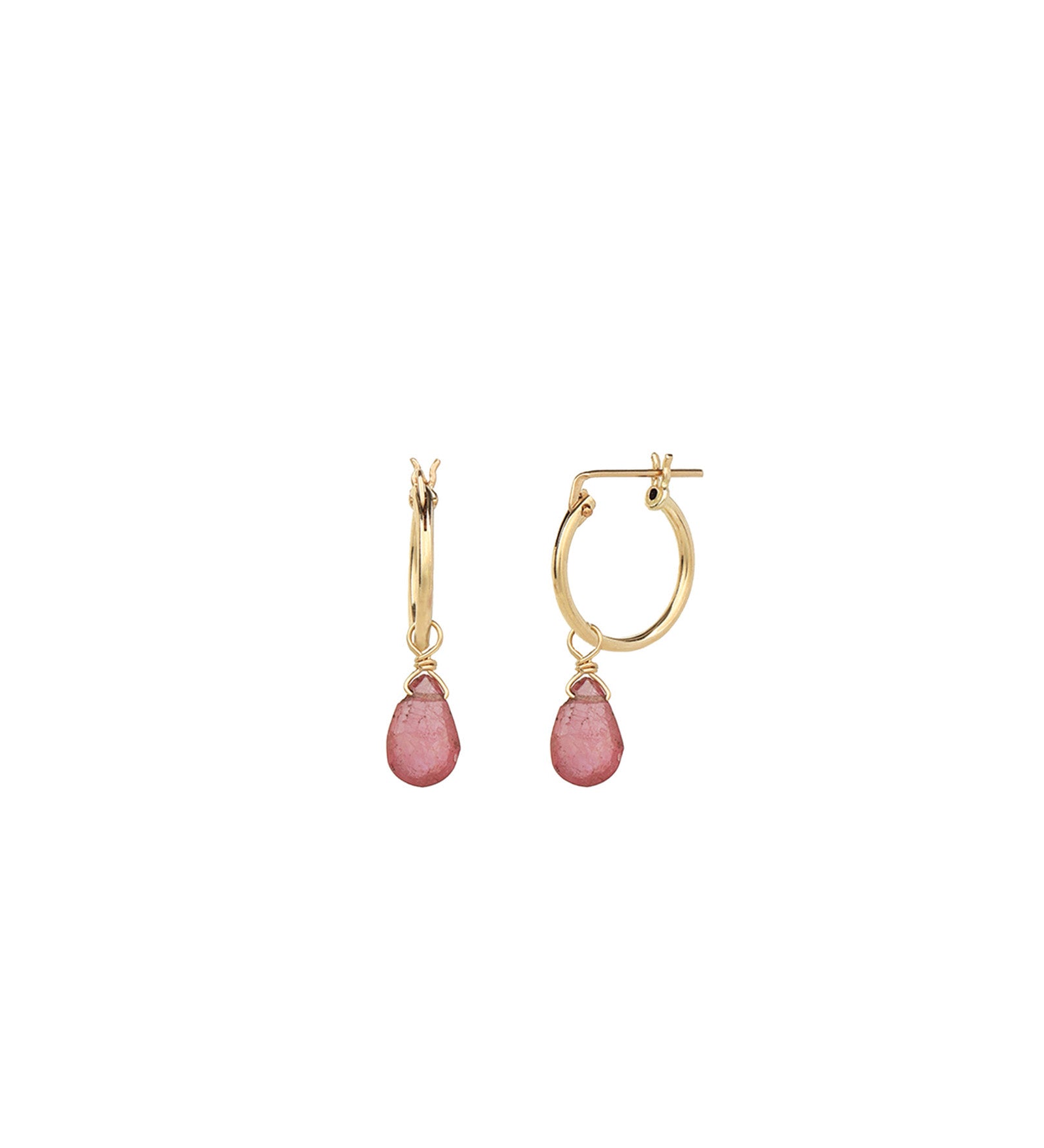 Pink Sapphire Pear Floating Drop Huggies | 14mm 14k Gold Filled, Pink Sapphire
