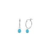 Turquoise Pear Floating Drop Huggies | 14mm Sterling Silver, Turquoise