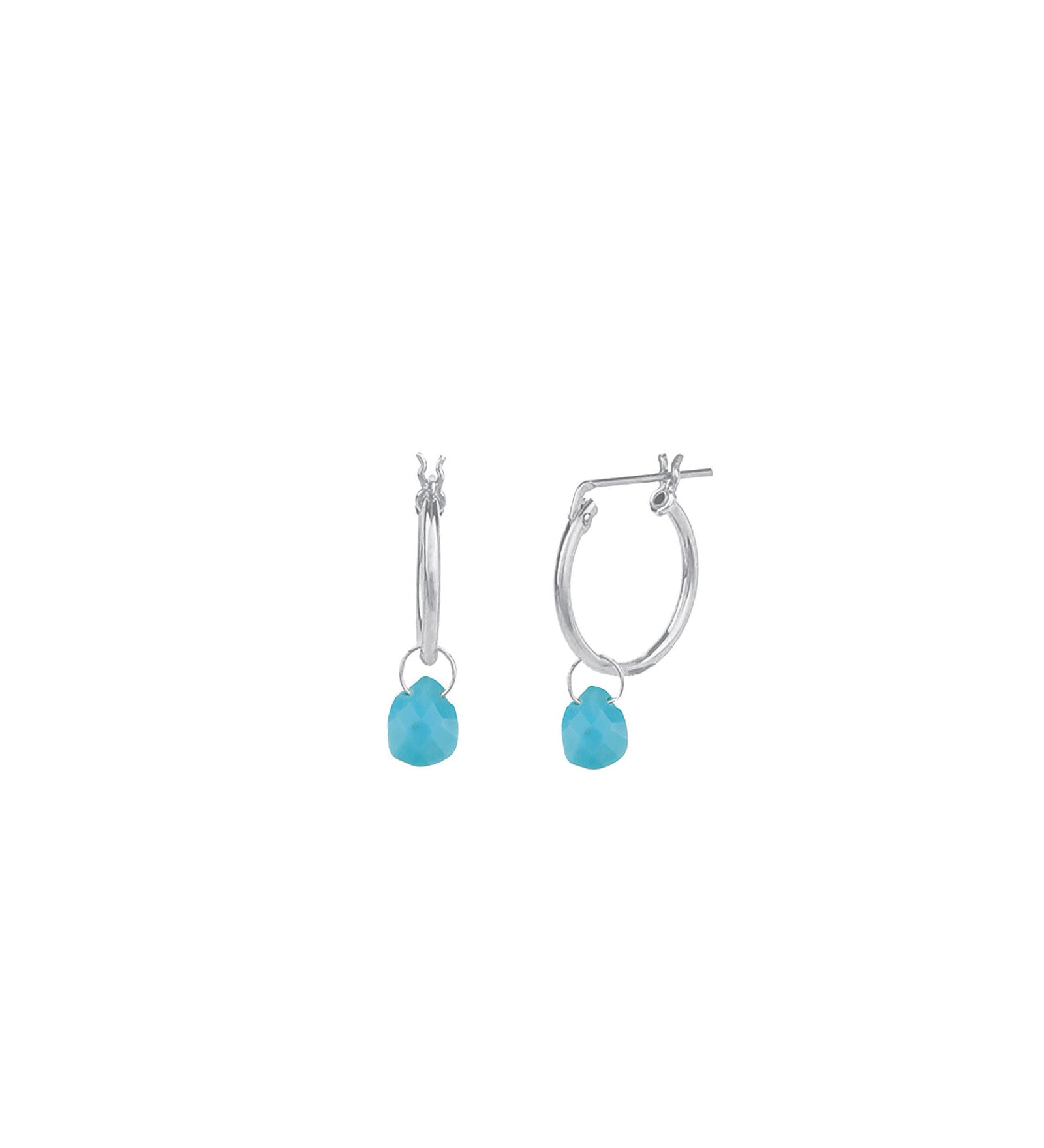 Turquoise Pear Floating Drop Huggies | 14mm Sterling Silver, Turquoise
