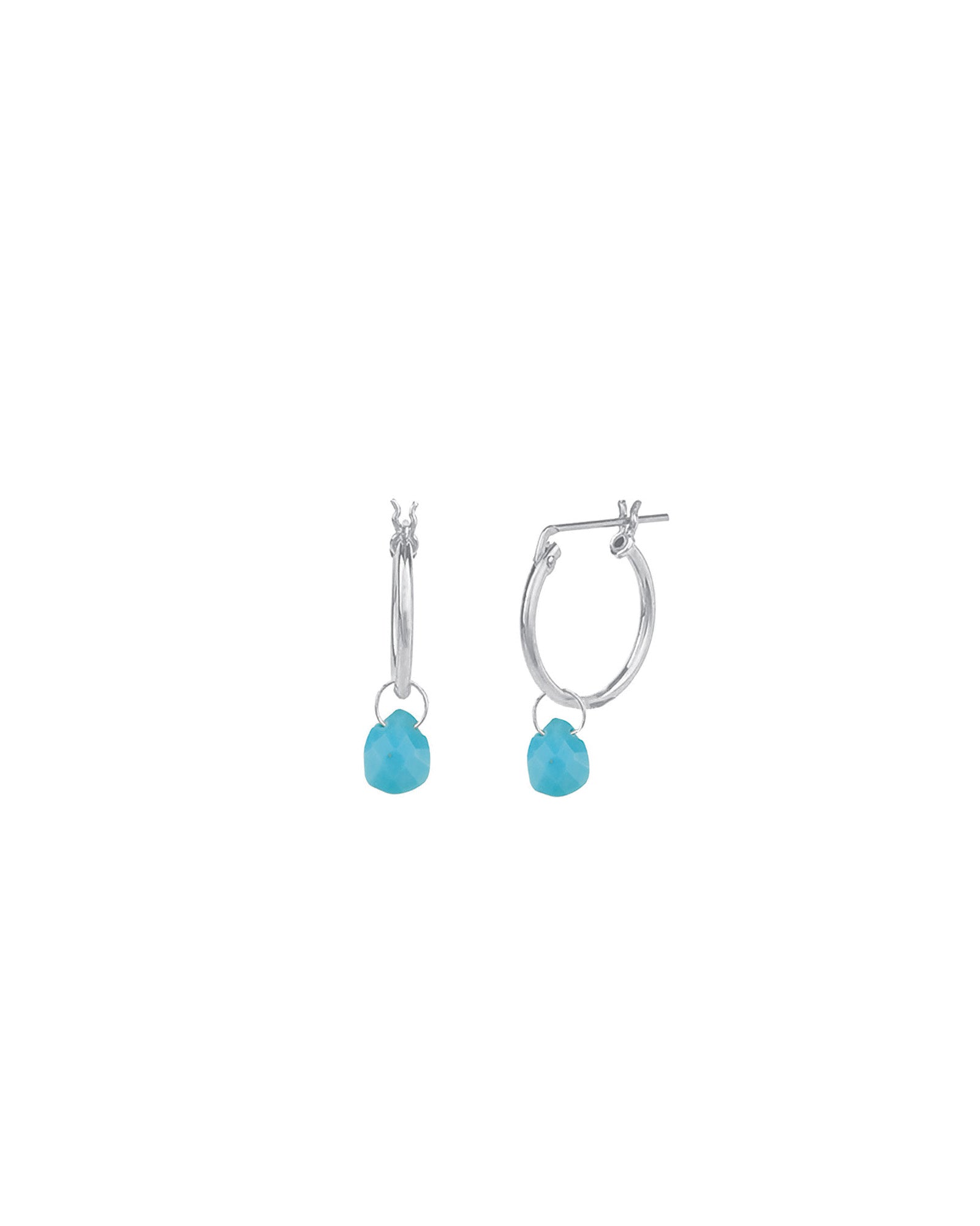 Turquoise Pear Floating Drop Huggies | 14mm Sterling Silver, Turquoise