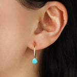 Turquoise Pear Floating Drop Huggies | 14mm 14k Gold Filled, Turquoise