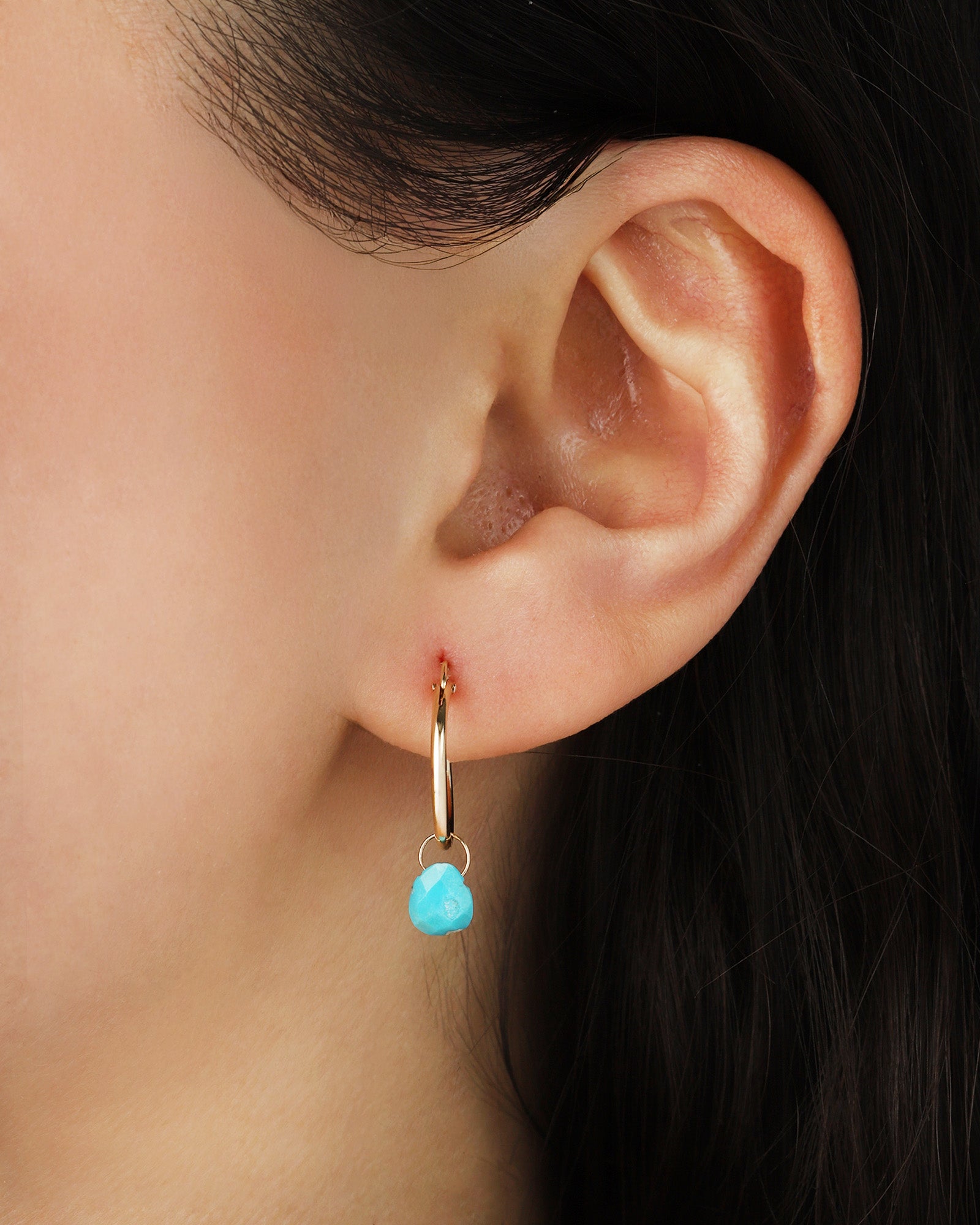 Turquoise Pear Floating Drop Huggies | 14mm 14k Gold Filled, Turquoise