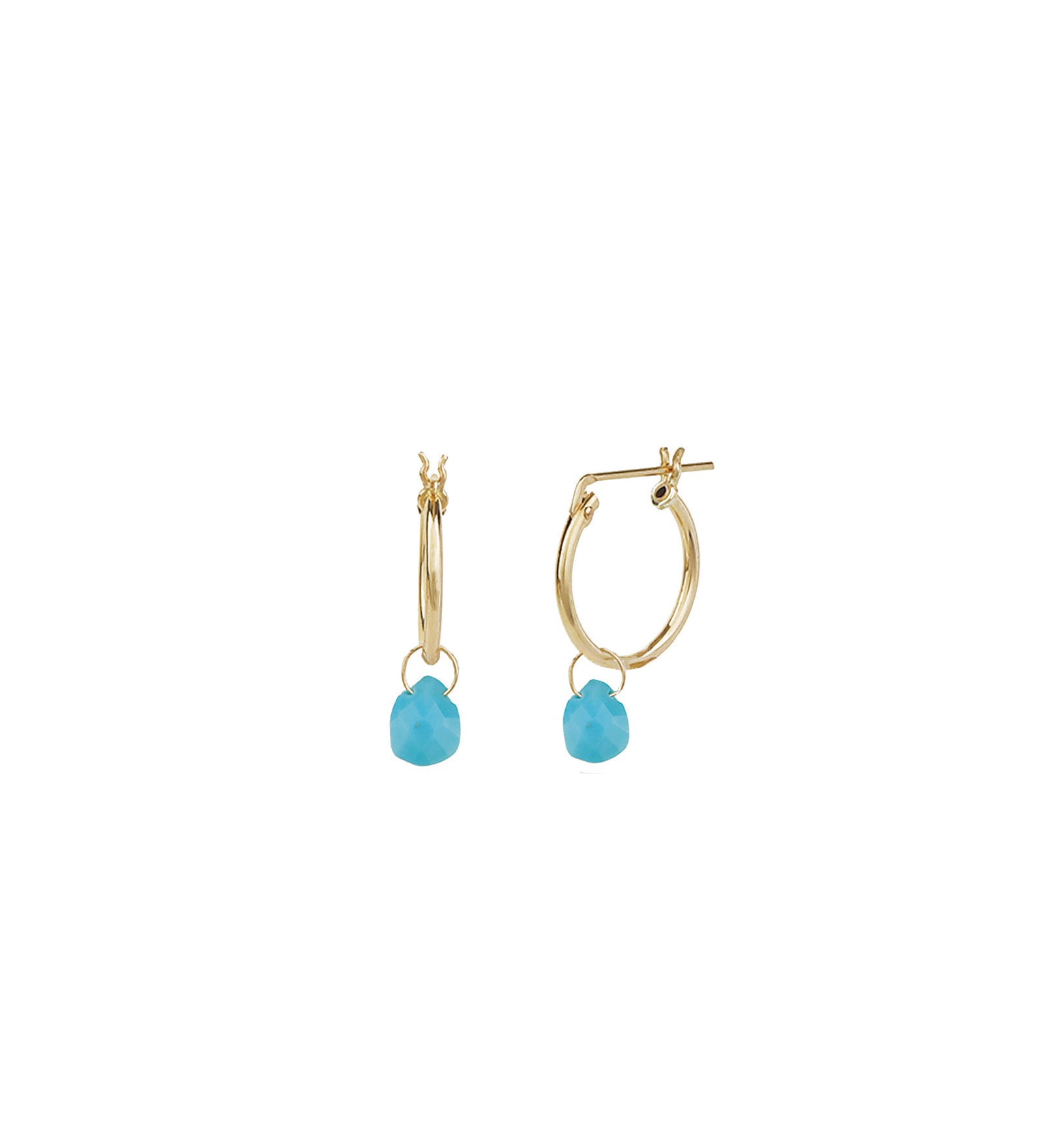 Turquoise Pear Floating Drop Huggies | 14mm 14k Gold Filled, Turquoise