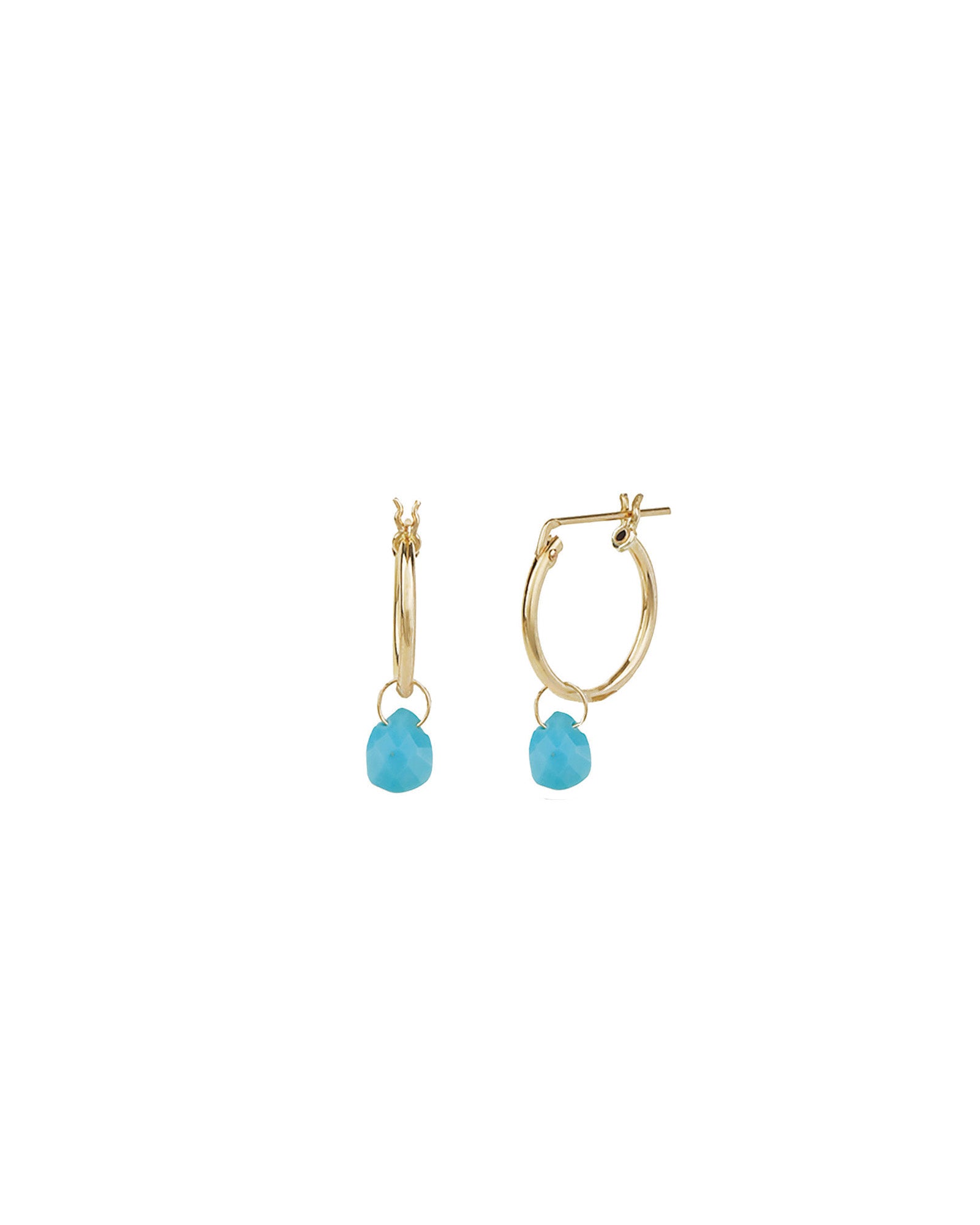 Turquoise Pear Floating Drop Huggies | 14mm 14k Gold Filled, Turquoise