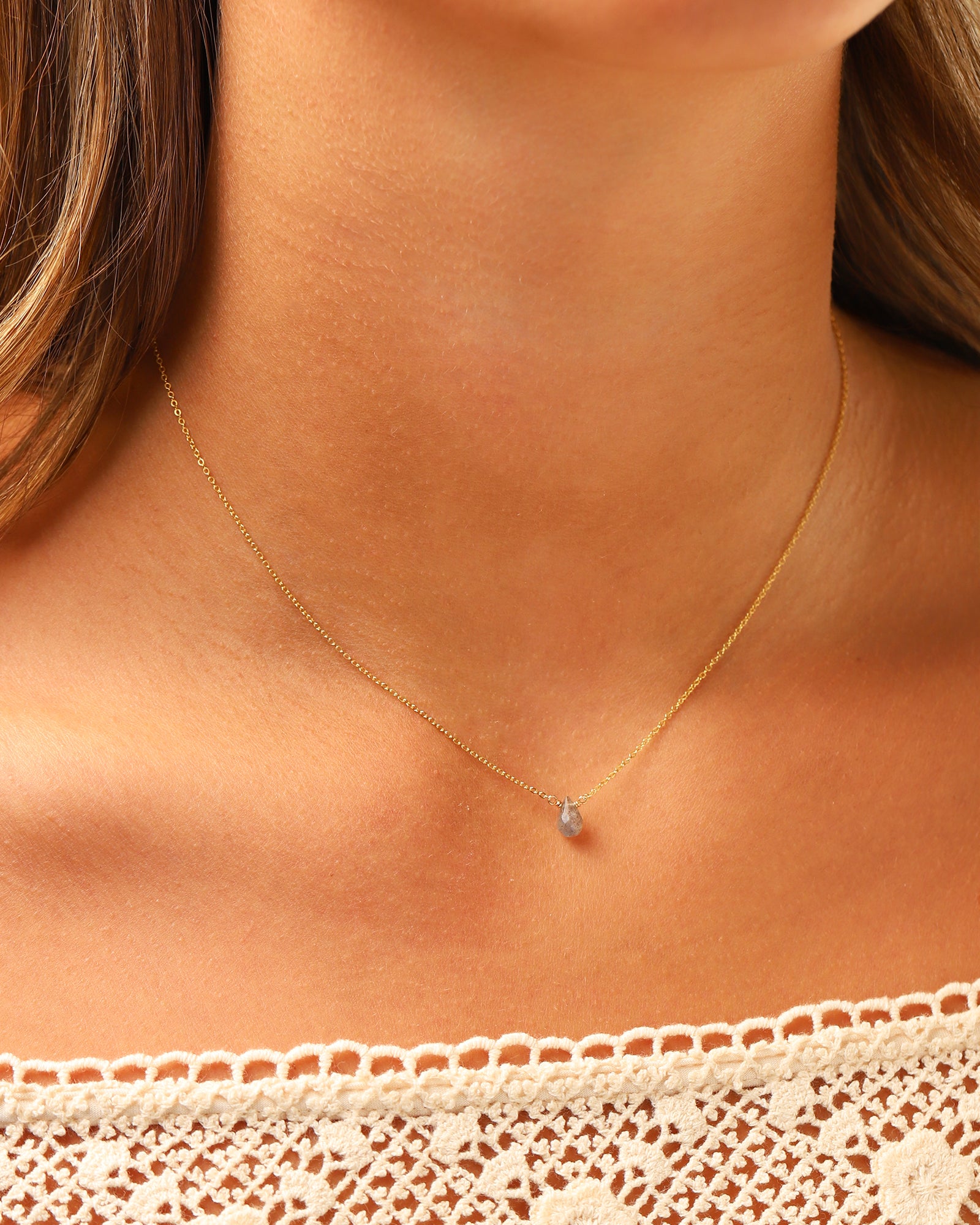 Stoned By Gem Jar-Labradorite Briolette Cable Chain Necklace | 8mm-Necklaces-Blue Ruby Jewellery-Vancouver Canada