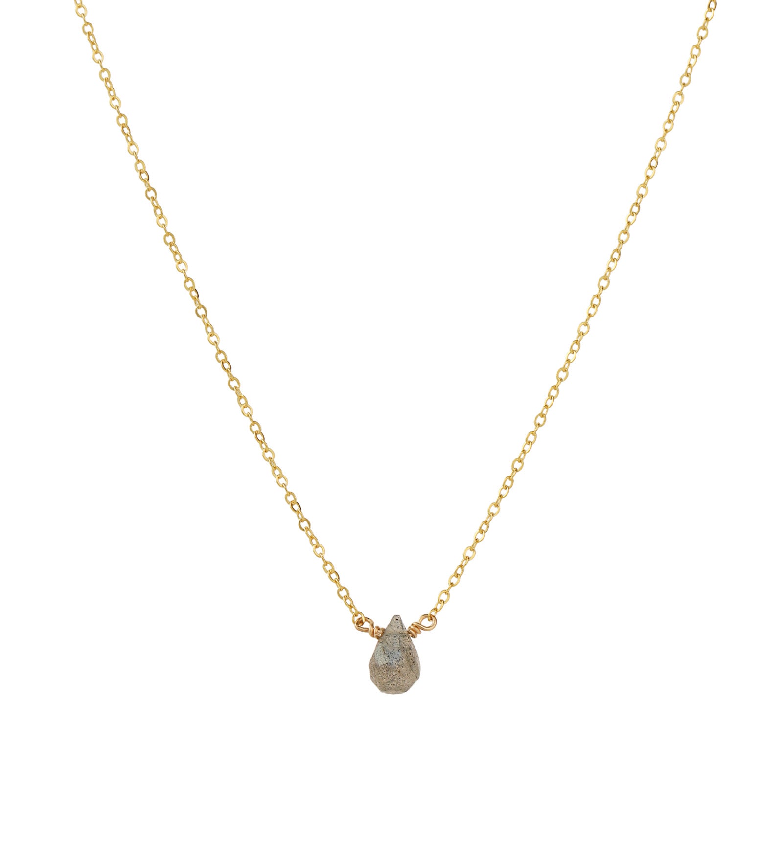 Labradorite Briolette Cable Chain Necklace 14k Gold Filled, Labradorite