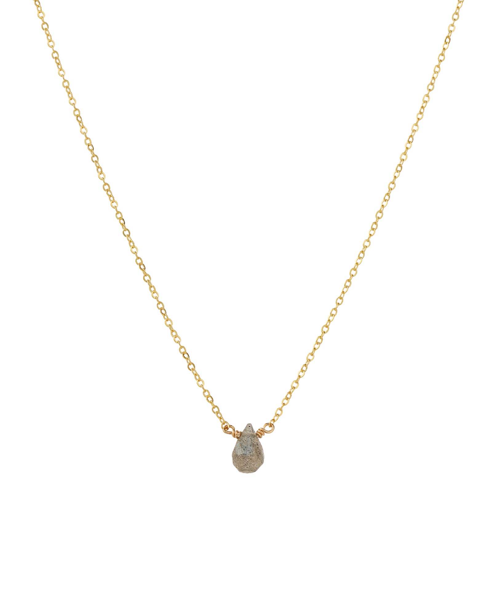 Labradorite Briolette Cable Chain Necklace 14k Gold Filled, Labradorite