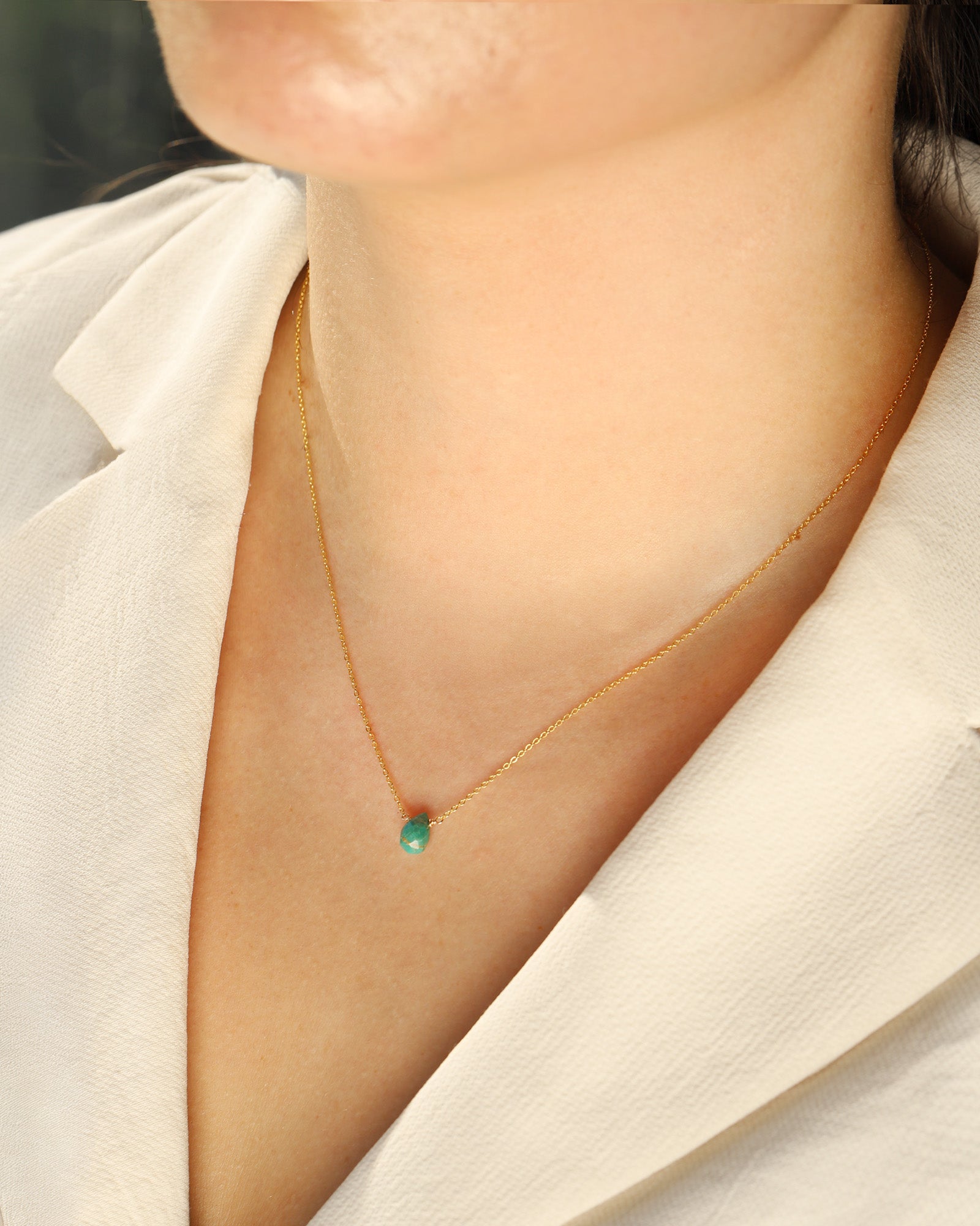 Turquoise Briolette Cable Chain Necklace 14k Gold Filled, Turquoise