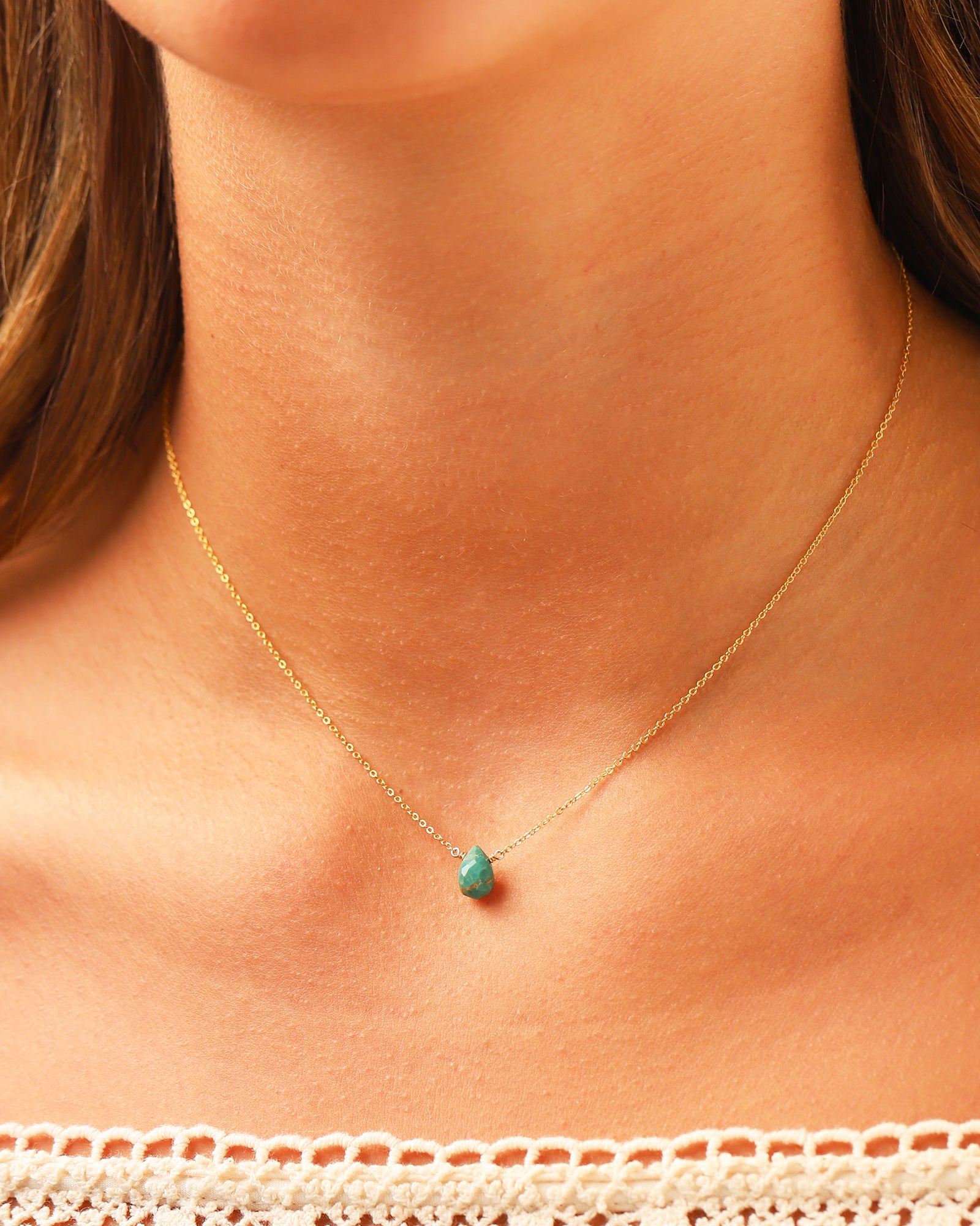 Stoned By Gem Jar-Turquoise Briolette Cable Chain Necklace | 8mm-Necklaces-Blue Ruby Jewellery-Vancouver Canada