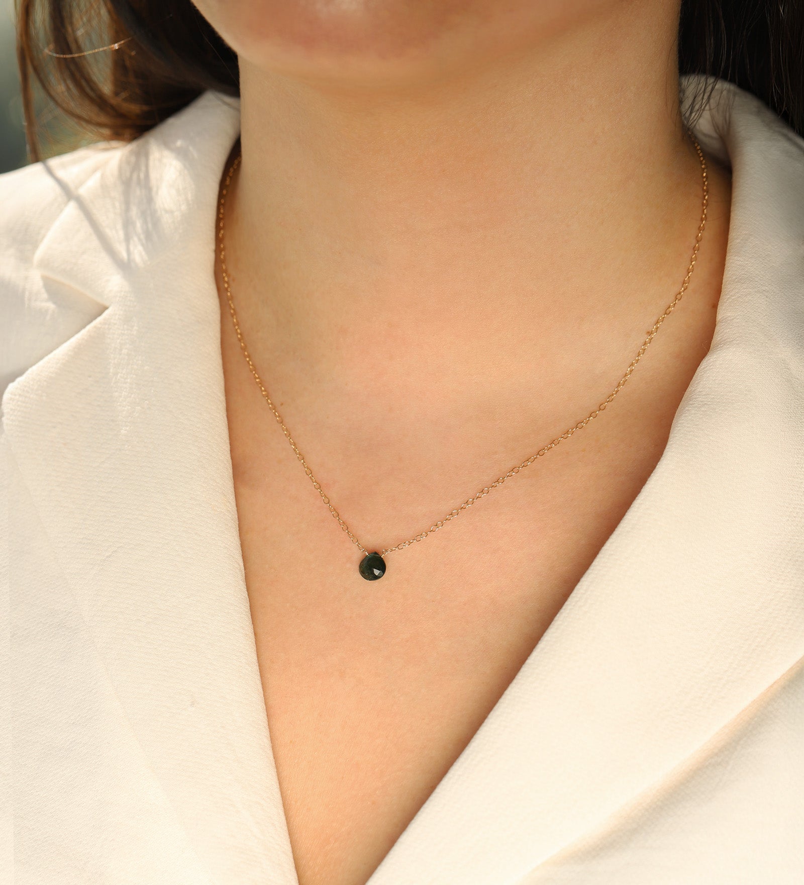 Apatite Heart Cable Chain Necklace 14k Gold Filled, Apatite
