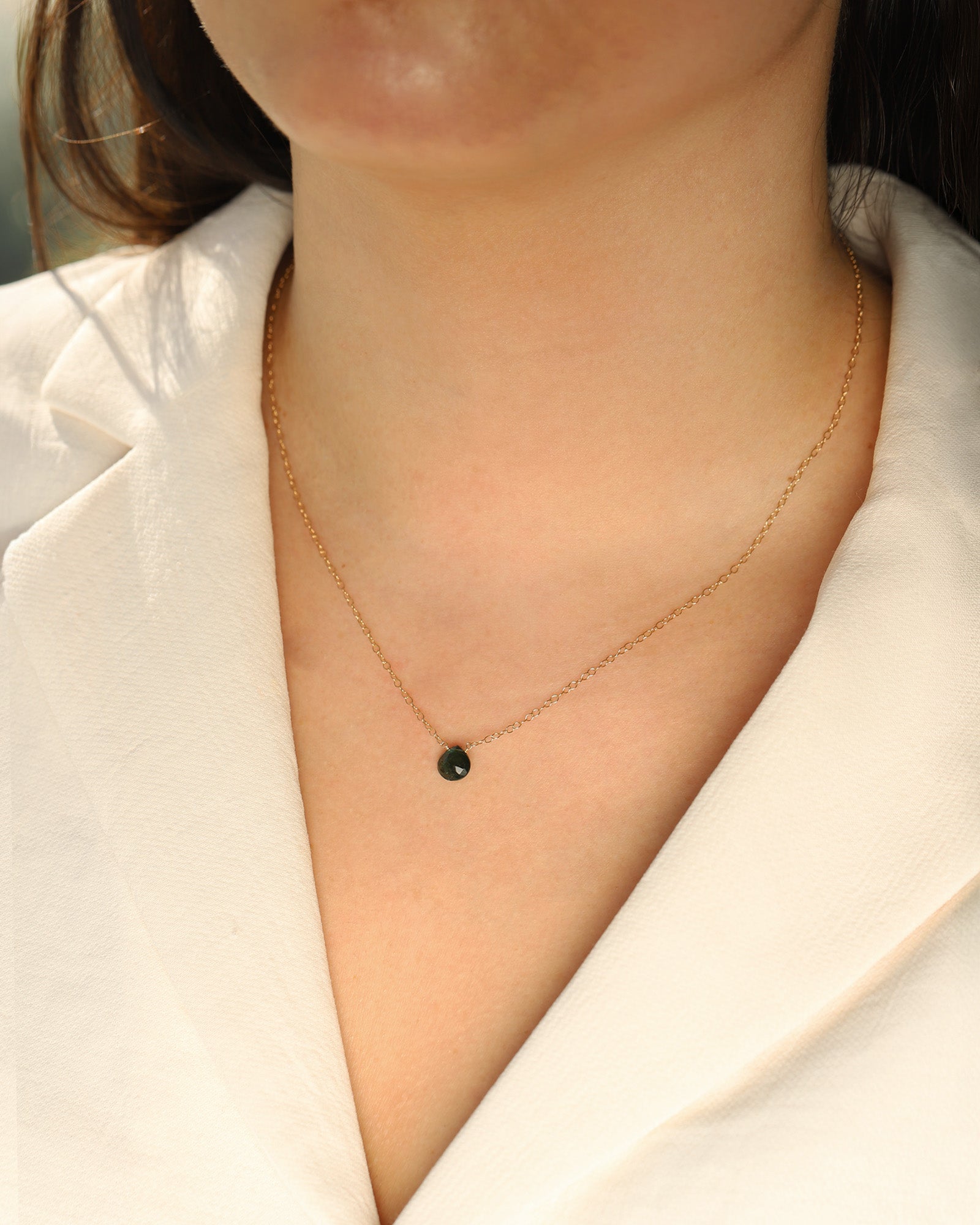 Apatite Heart Cable Chain Necklace 14k Gold Filled, Apatite