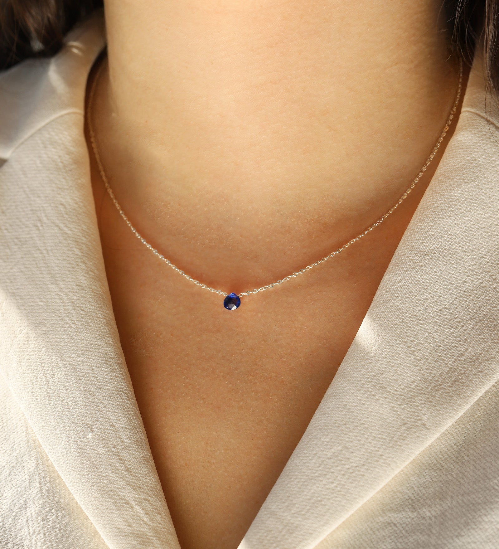 Blue Kyanite Heart Cable Chain Necklace Sterling Silver, Blue Kyanite