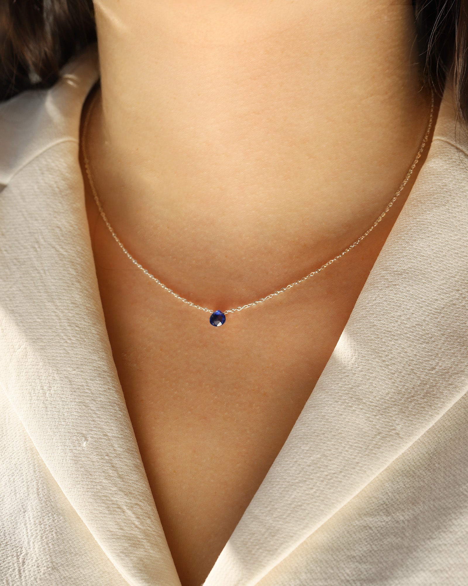 Blue Kyanite Heart Cable Chain Necklace Sterling Silver, Blue Kyanite