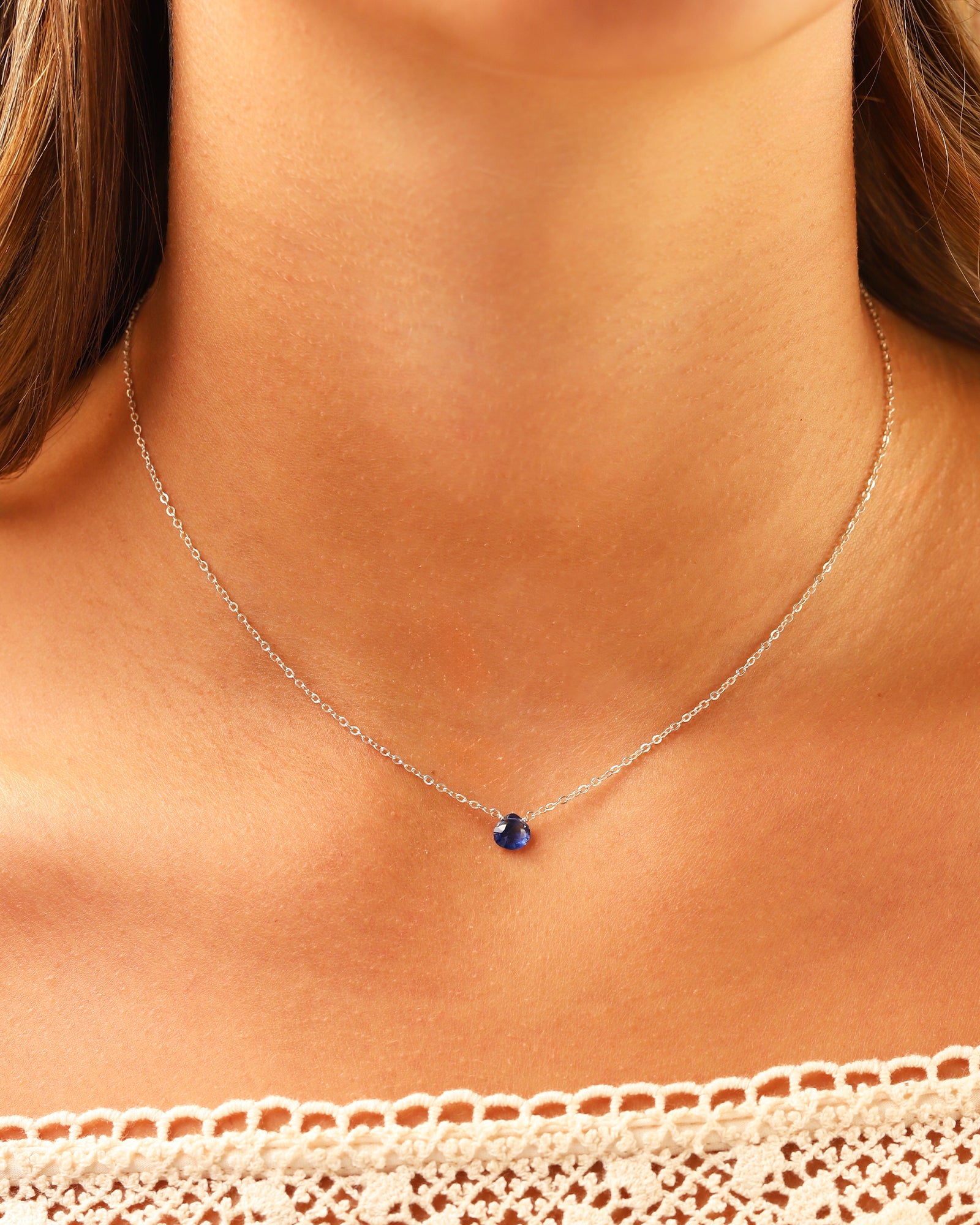 Stoned By Gem Jar-Blue Kyanite Heart Cable Chain Necklace | 6mm-Necklaces-Blue Ruby Jewellery-Vancouver Canada