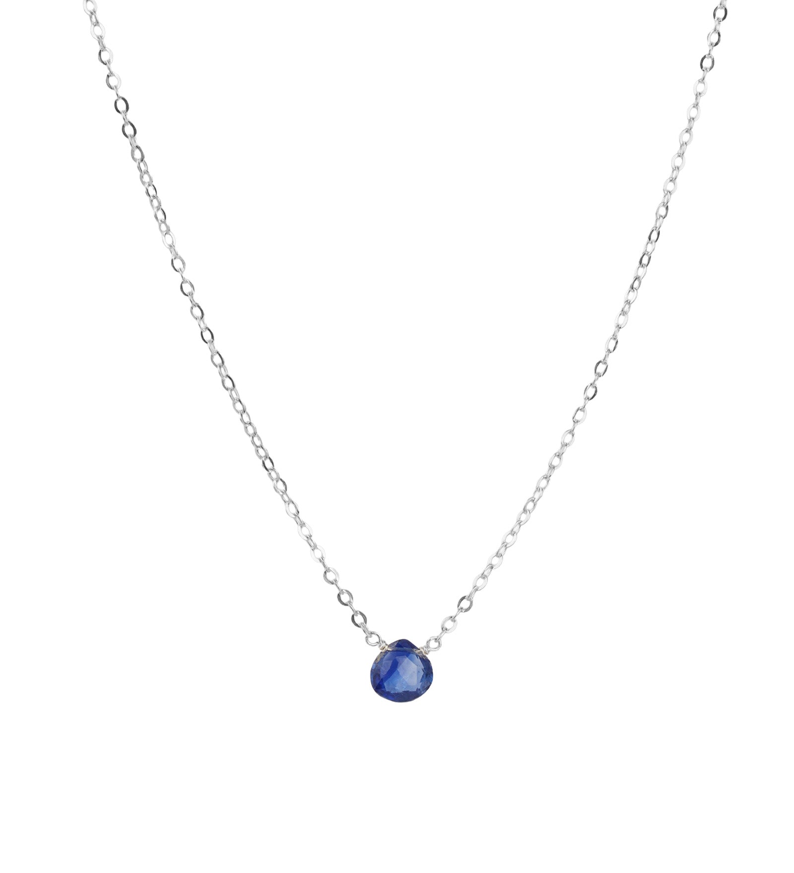 Blue Kyanite Heart Cable Chain Necklace Sterling Silver, Blue Kyanite