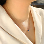 Blue Sapphire Heart Curb Chain Necklace 14k Gold Filled, Blue Sapphire