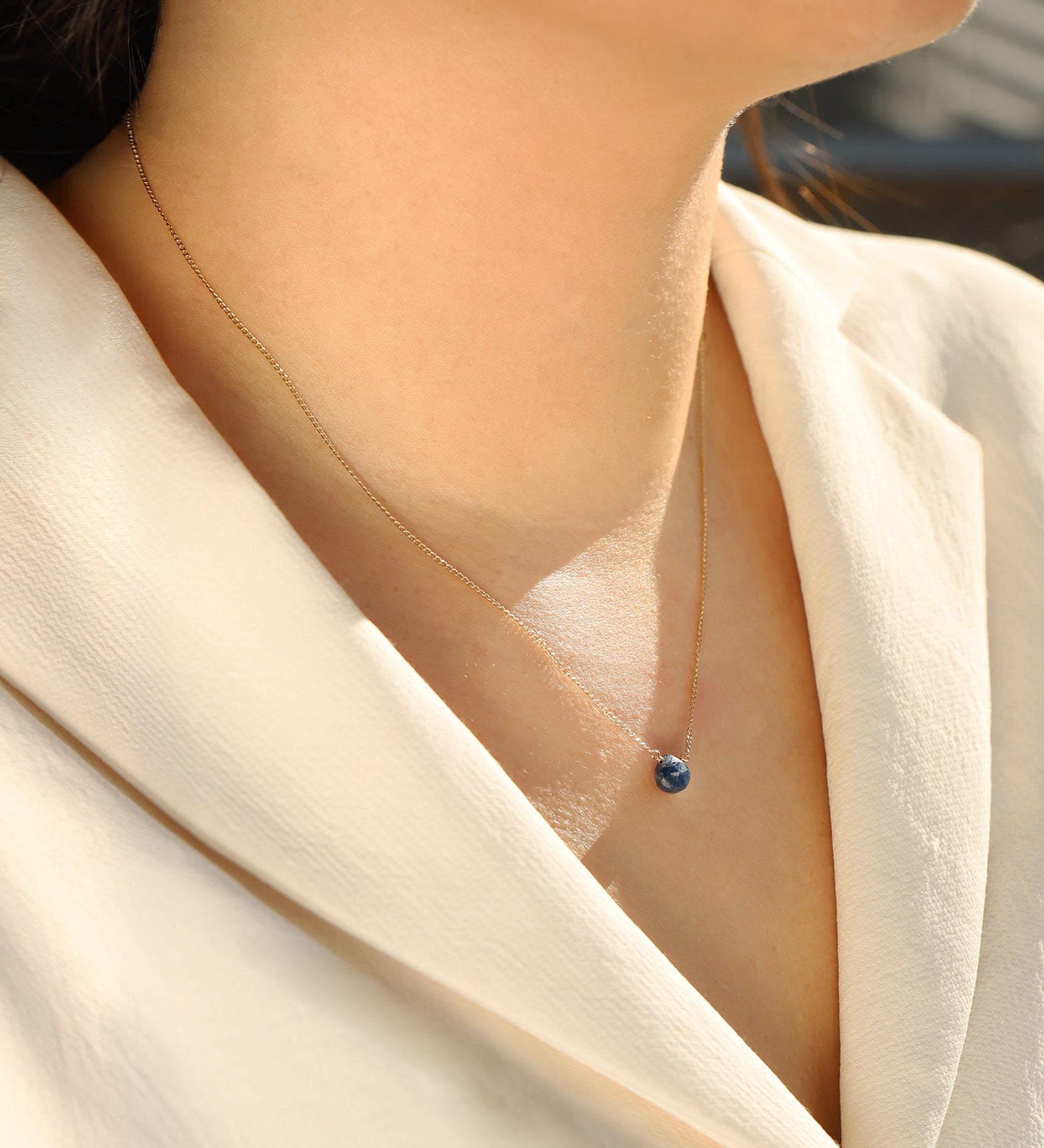 Blue Sapphire Heart Curb Chain Necklace 14k Gold Filled, Blue Sapphire