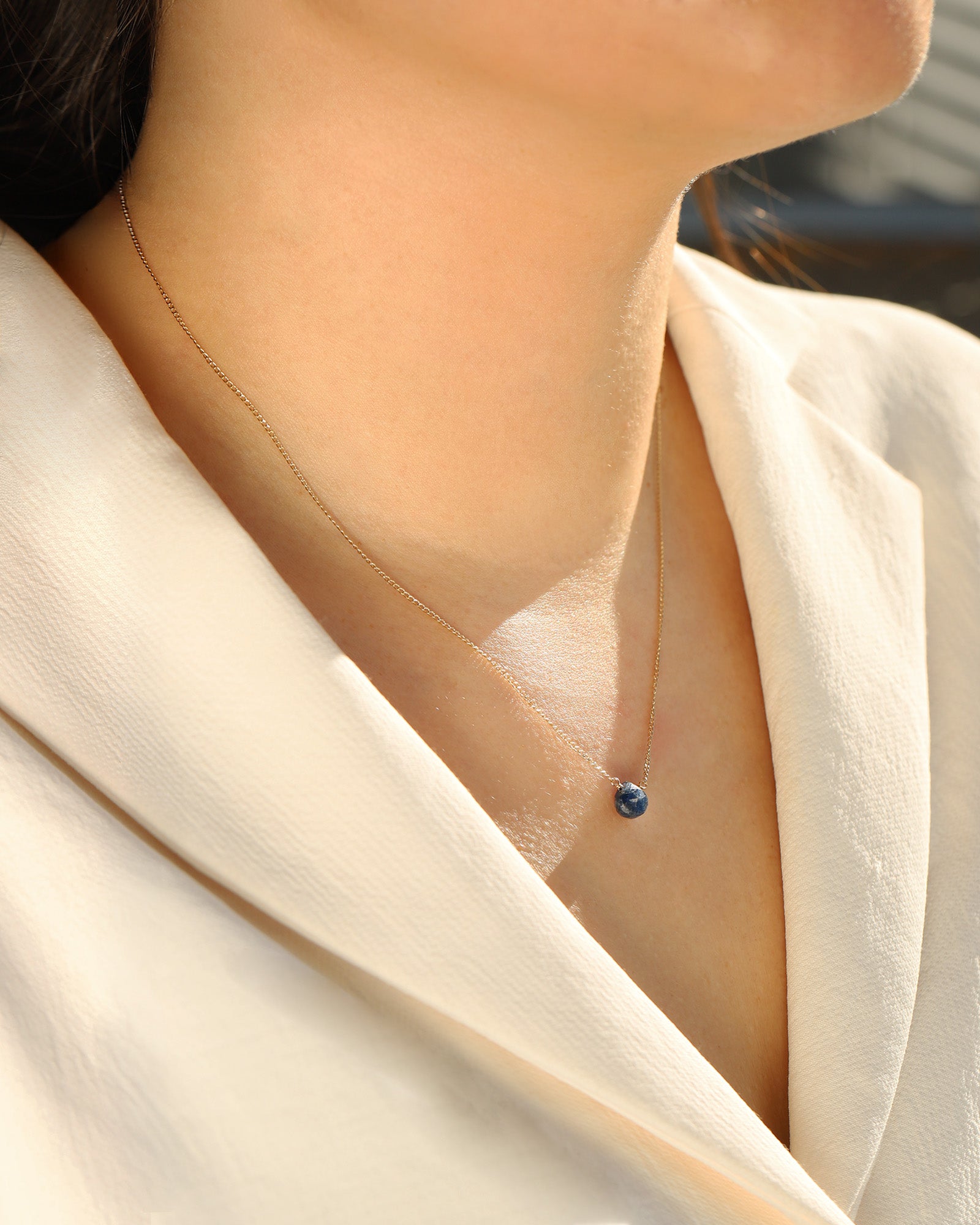 Blue Sapphire Heart Curb Chain Necklace 14k Gold Filled, Blue Sapphire