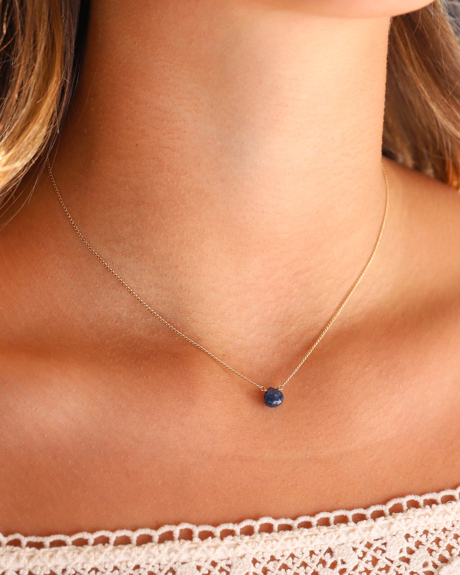 Stoned By Gem Jar-Blue Sapphire Heart Curb Chain Necklace | 8mm-Necklaces-Blue Ruby Jewellery-Vancouver Canada