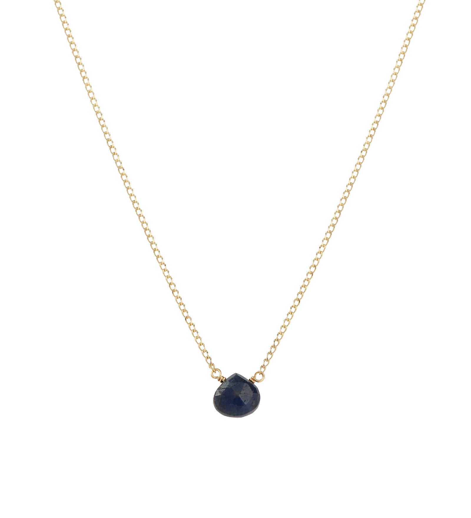 Blue Sapphire Heart Curb Chain Necklace 14k Gold Filled, Blue Sapphire