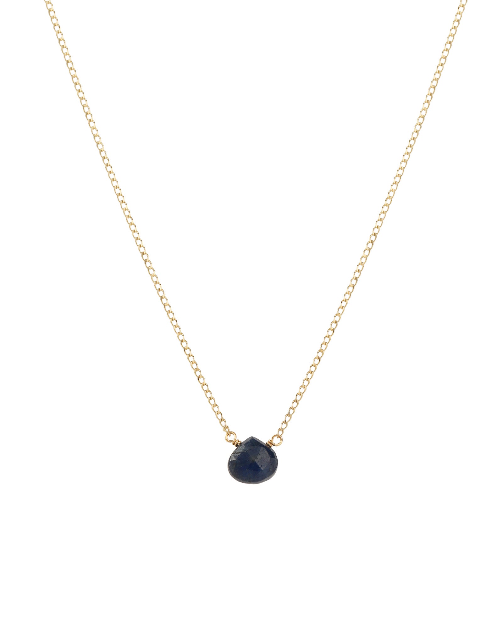 Blue Sapphire Heart Curb Chain Necklace 14k Gold Filled, Blue Sapphire