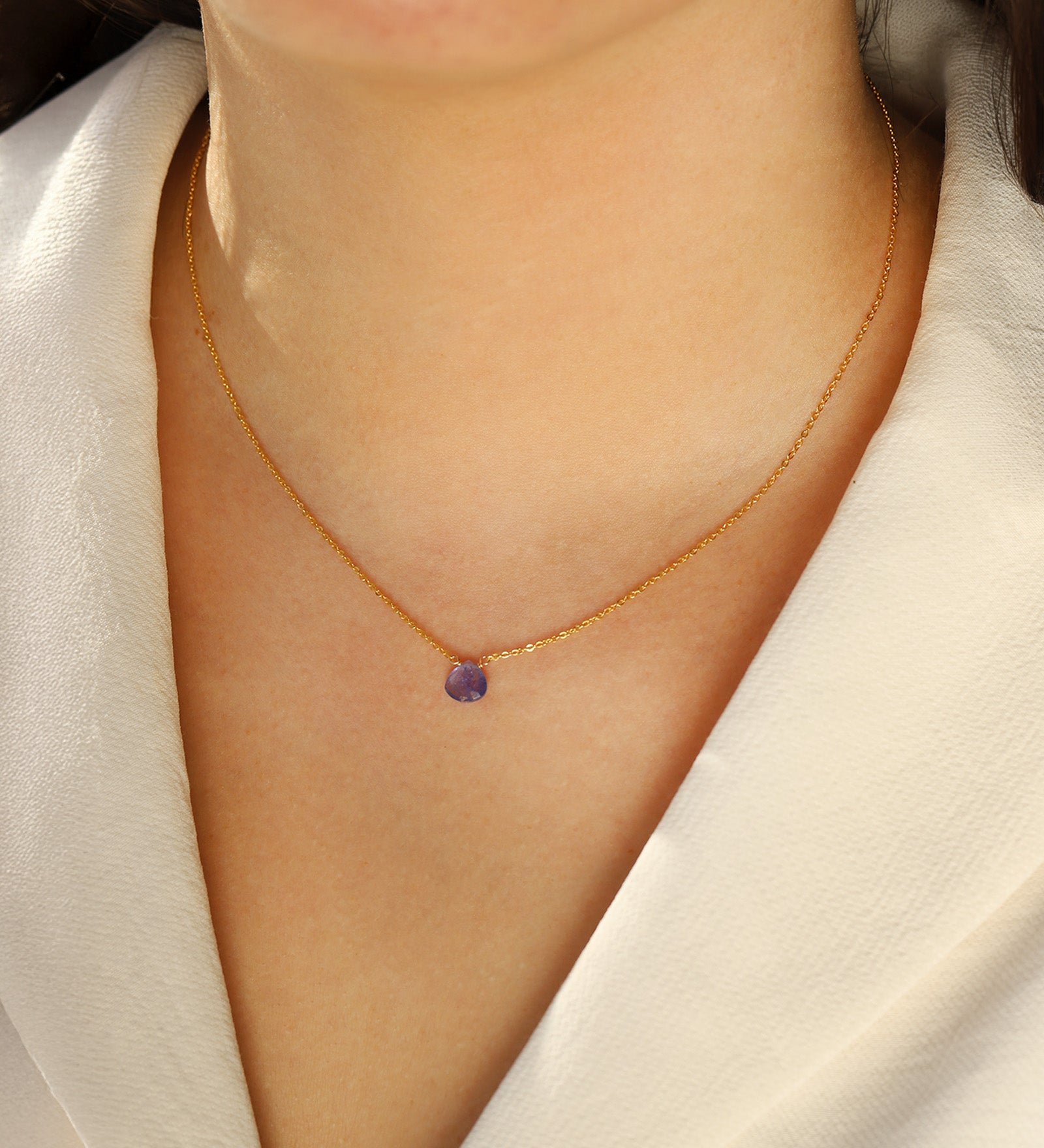 Tanzanite Heart Cable Chain Necklace 14k Gold Filled, Tanzanite