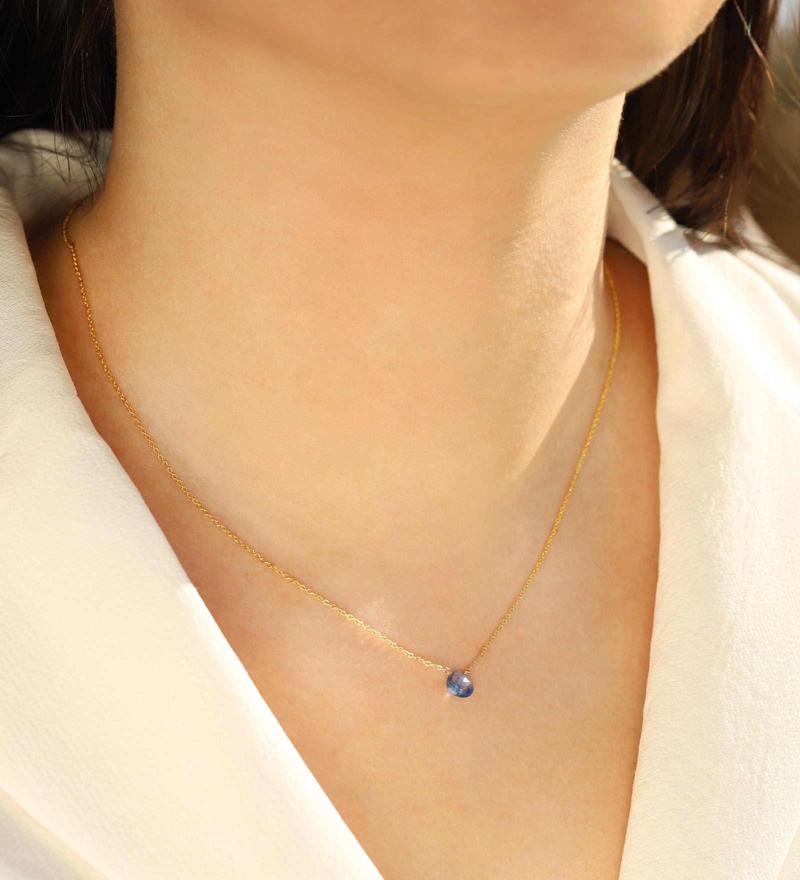 Blue Kyanite Heart Cable Chain Necklace 14k Gold Filled, Blue Kyanite
