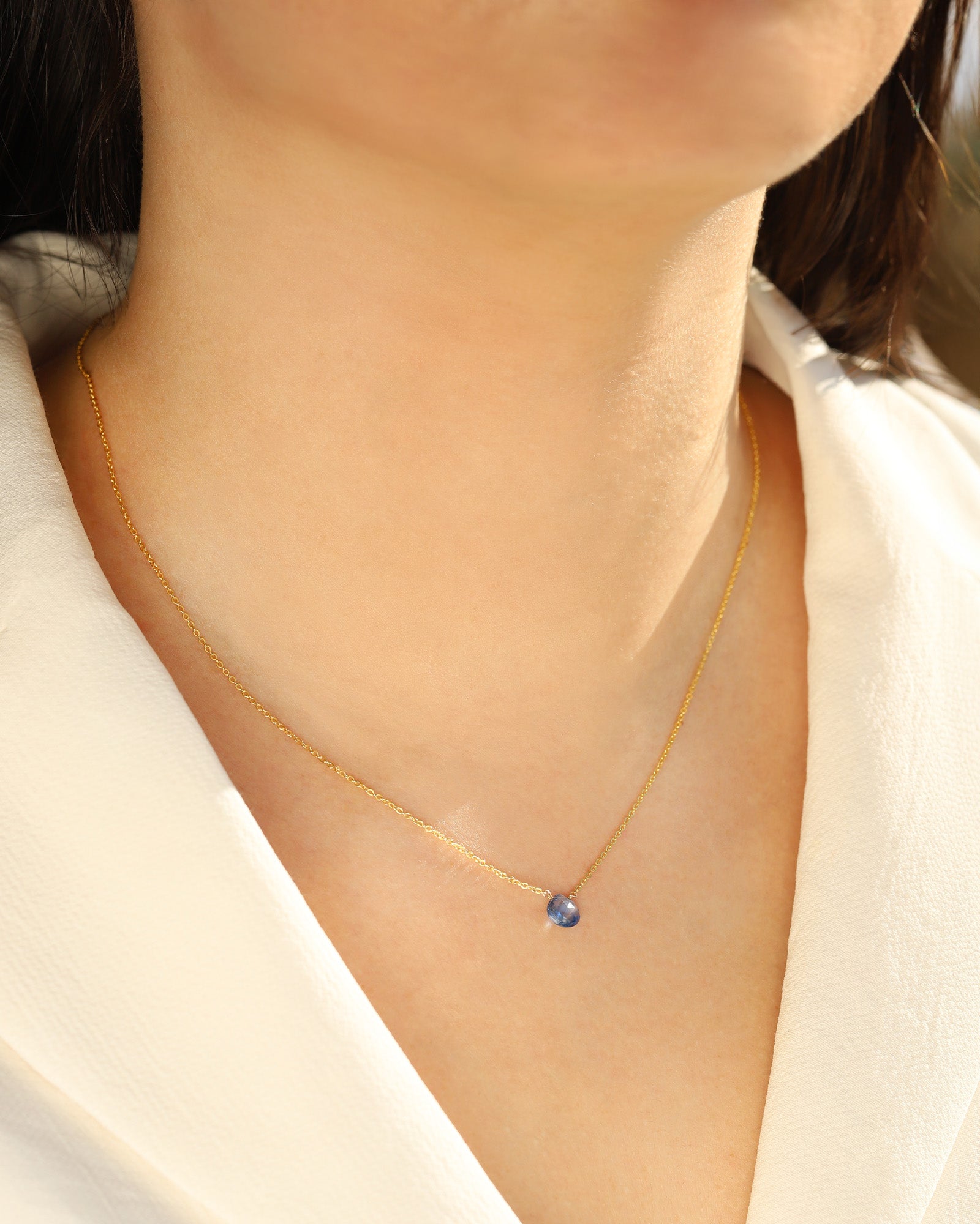 Blue Kyanite Heart Cable Chain Necklace 14k Gold Filled, Blue Kyanite