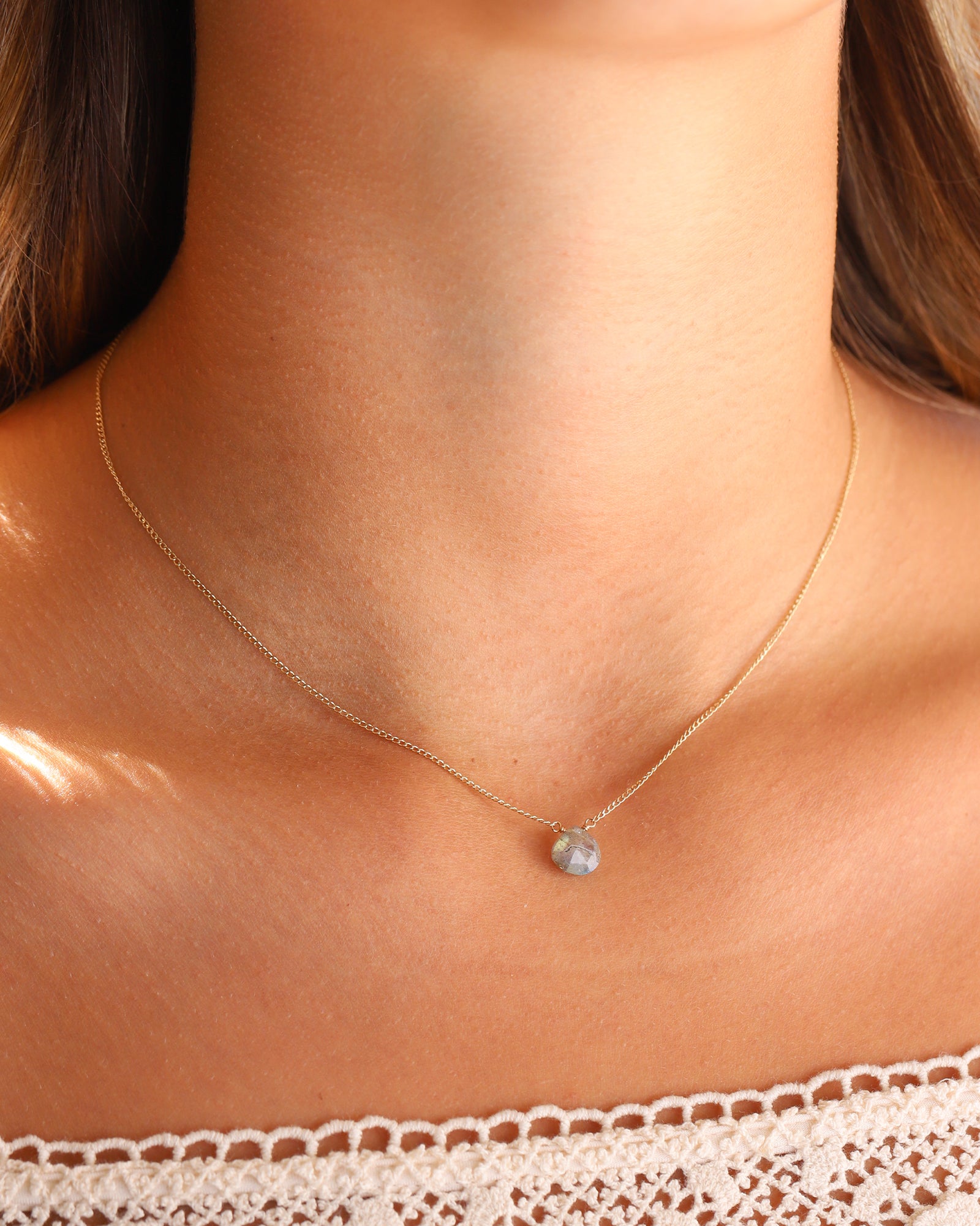 Stoned By Gem Jar-Labradorite Heart Curb Chain Necklace | 8mm-Necklaces-Blue Ruby Jewellery-Vancouver Canada