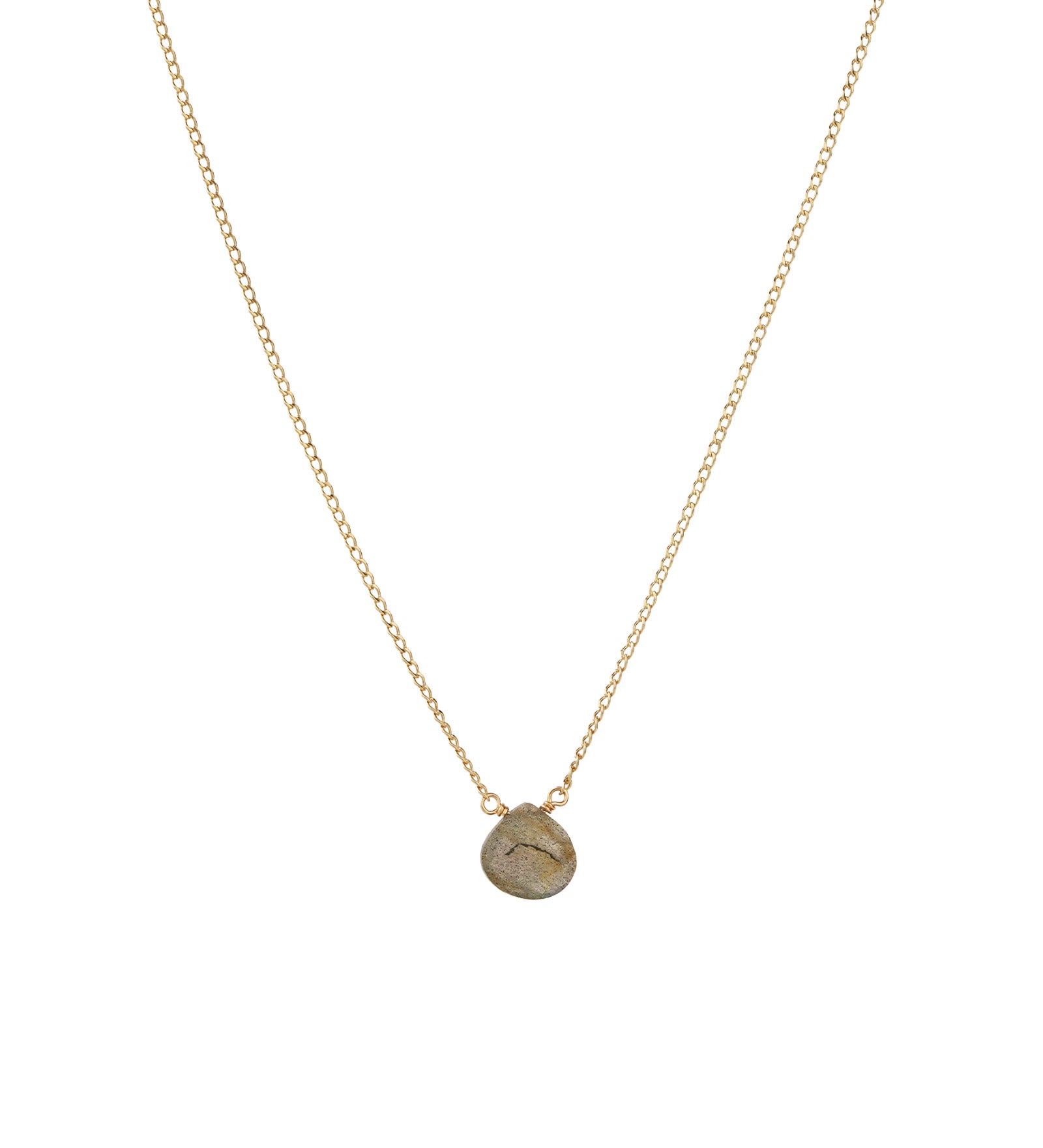 Labradorite Heart Curb Chain Necklace 14k Gold Filled, Labradorite