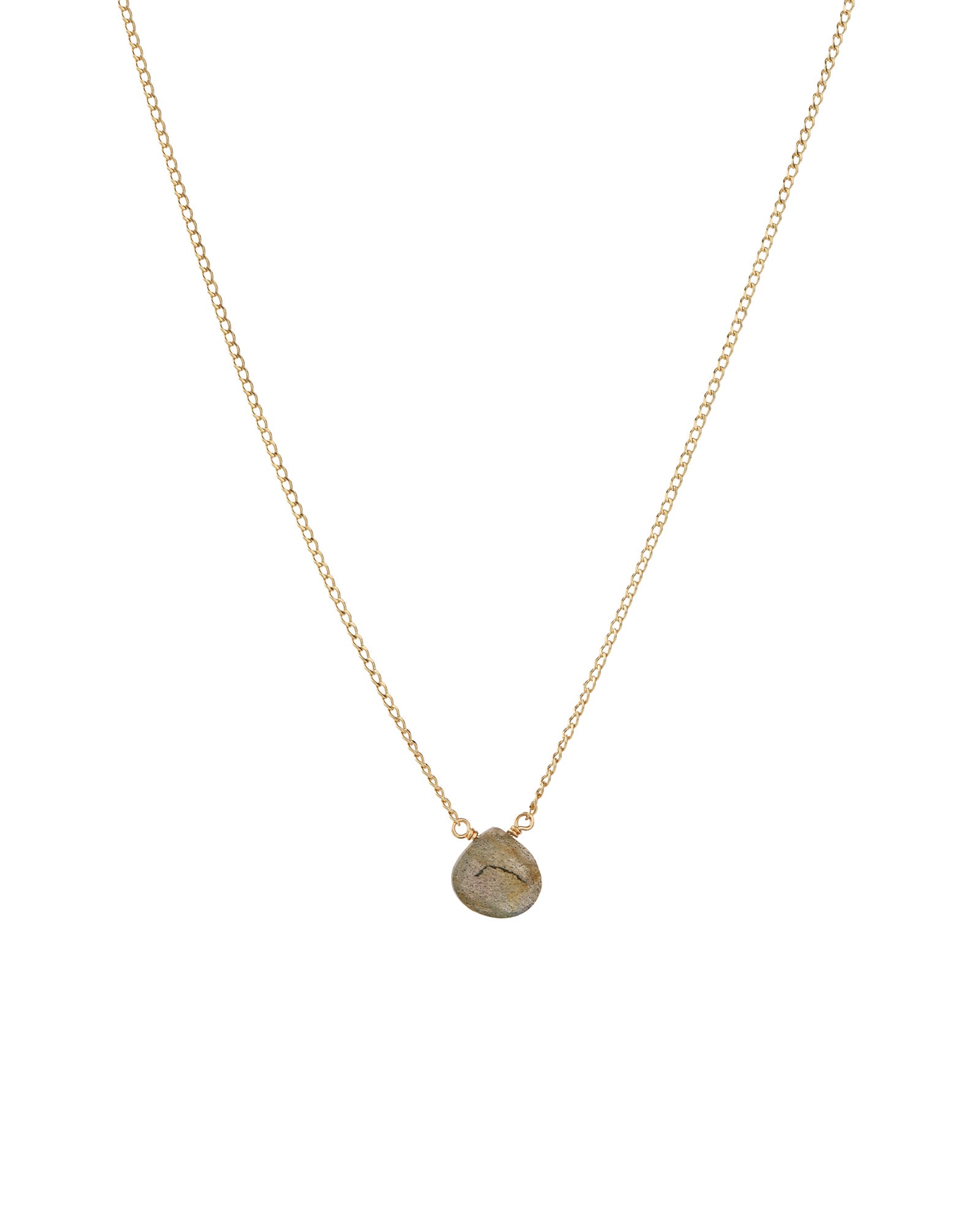 Labradorite Heart Curb Chain Necklace 14k Gold Filled, Labradorite