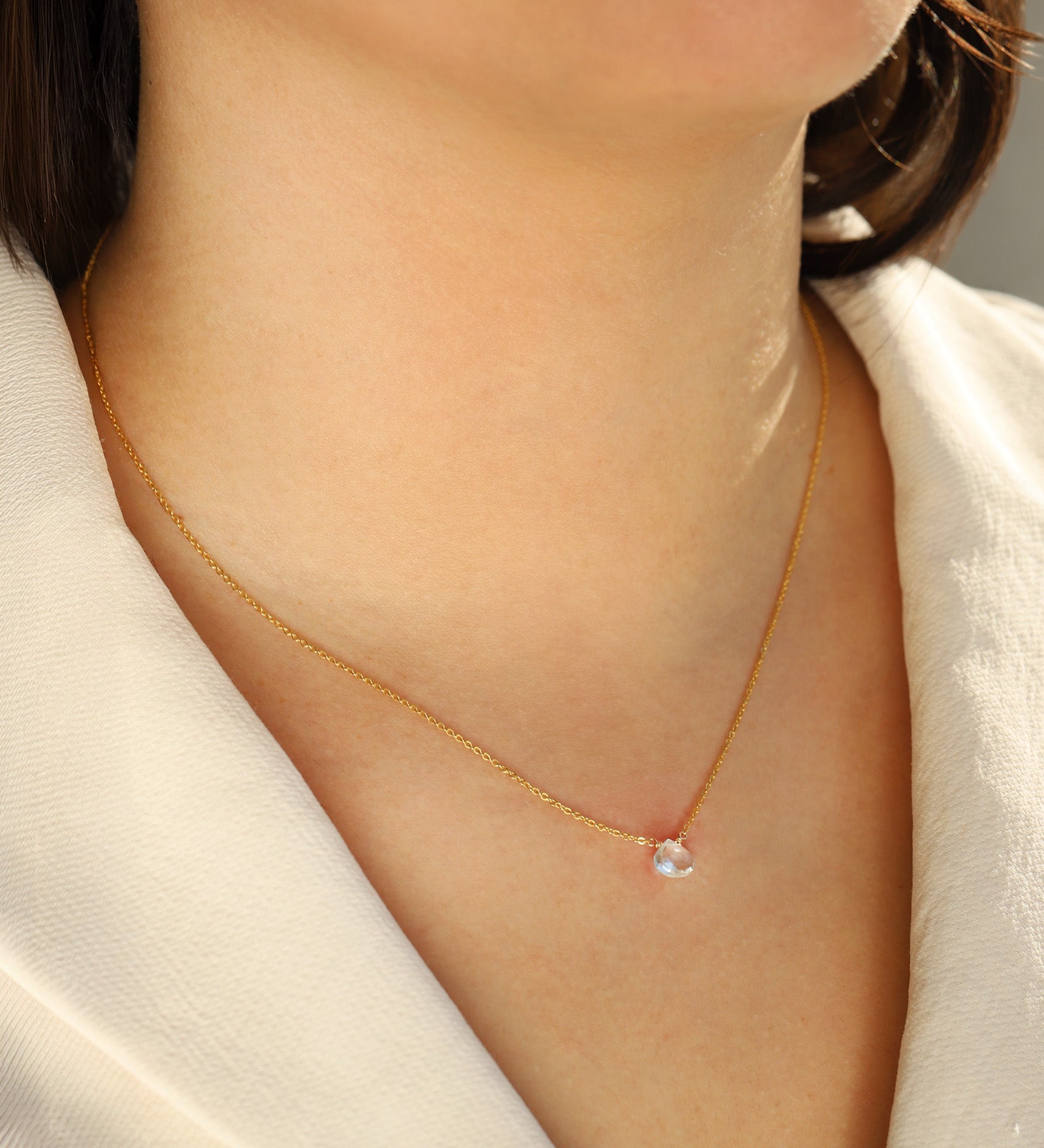 Sky Blue Topaz Heart Cable Chain Necklace 14k Gold Filled, Sky Blue Topaz