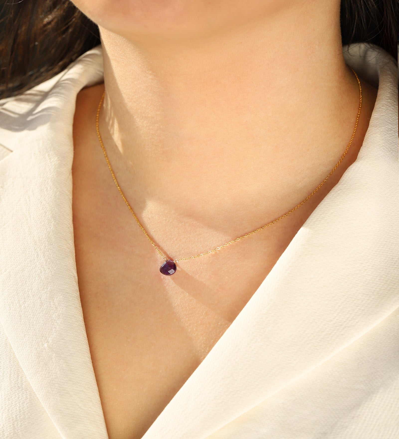 Amethyst Heart Cable Chain Necklace 14k Gold Filled, Amethyst