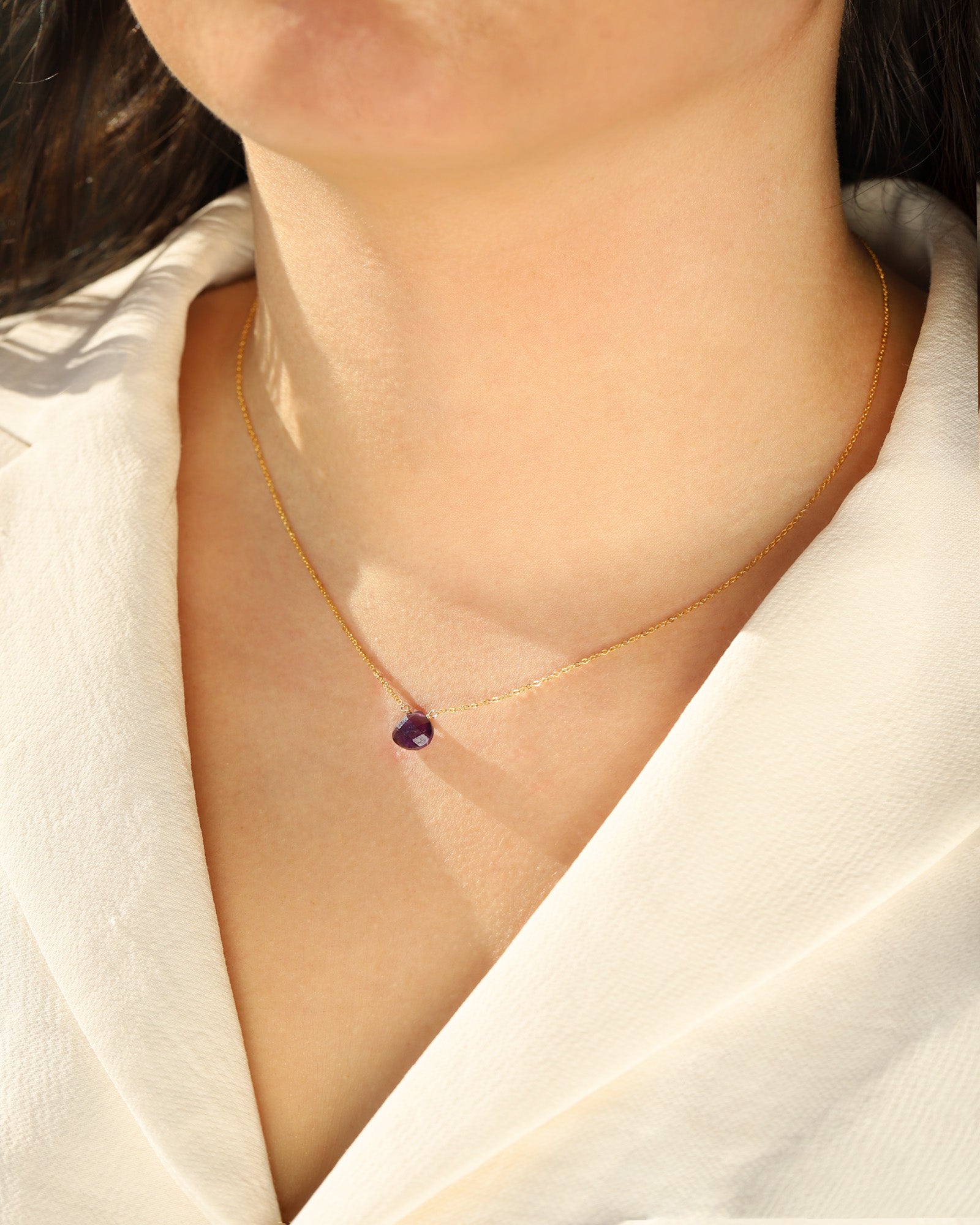 Amethyst Heart Cable Chain Necklace 14k Gold Filled, Amethyst